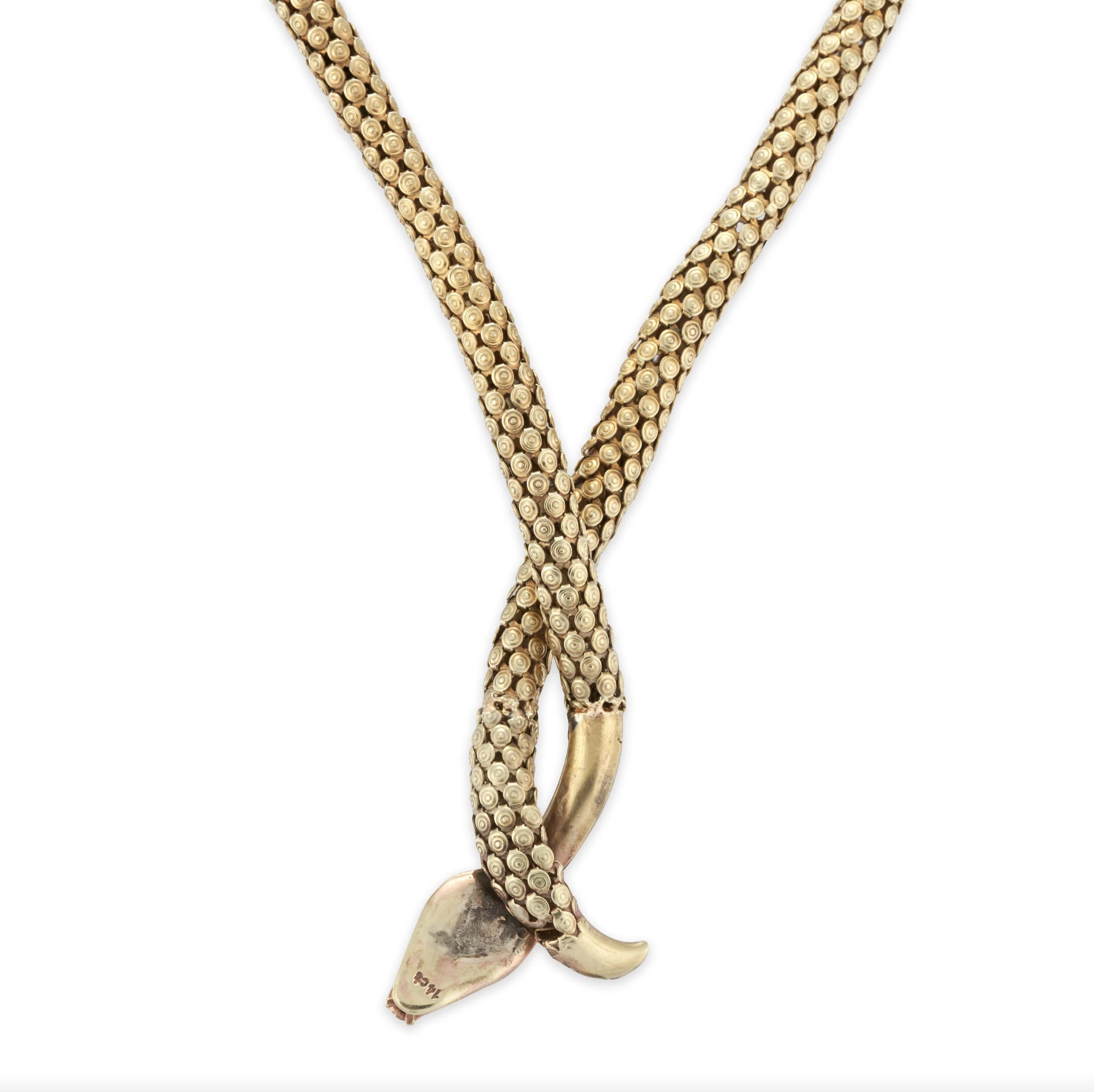 Taille Marquise Collier serpent en or 14K avec diamants antiques en vente