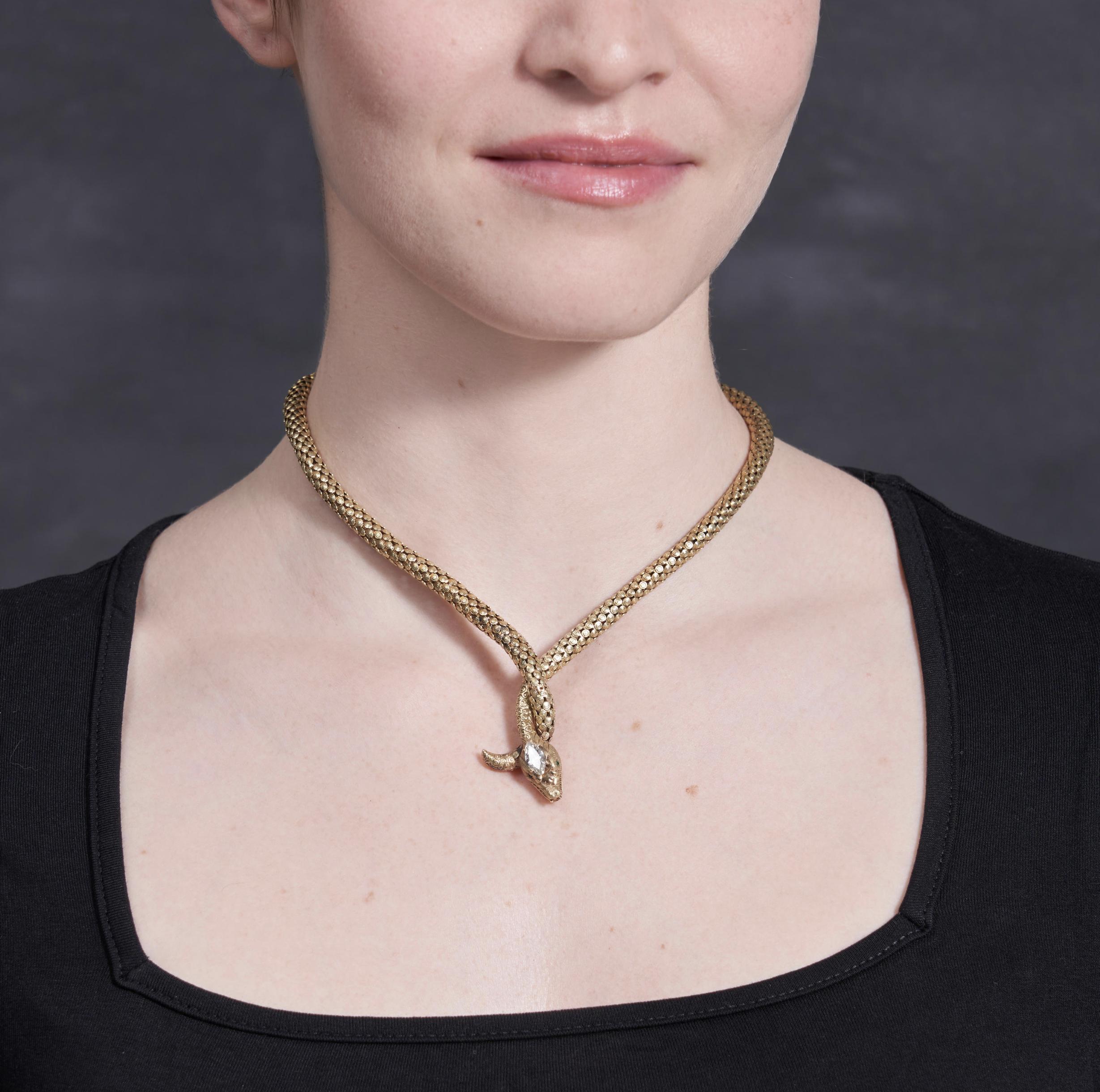 Collier serpent en or 14K avec diamants antiques Pour femmes en vente