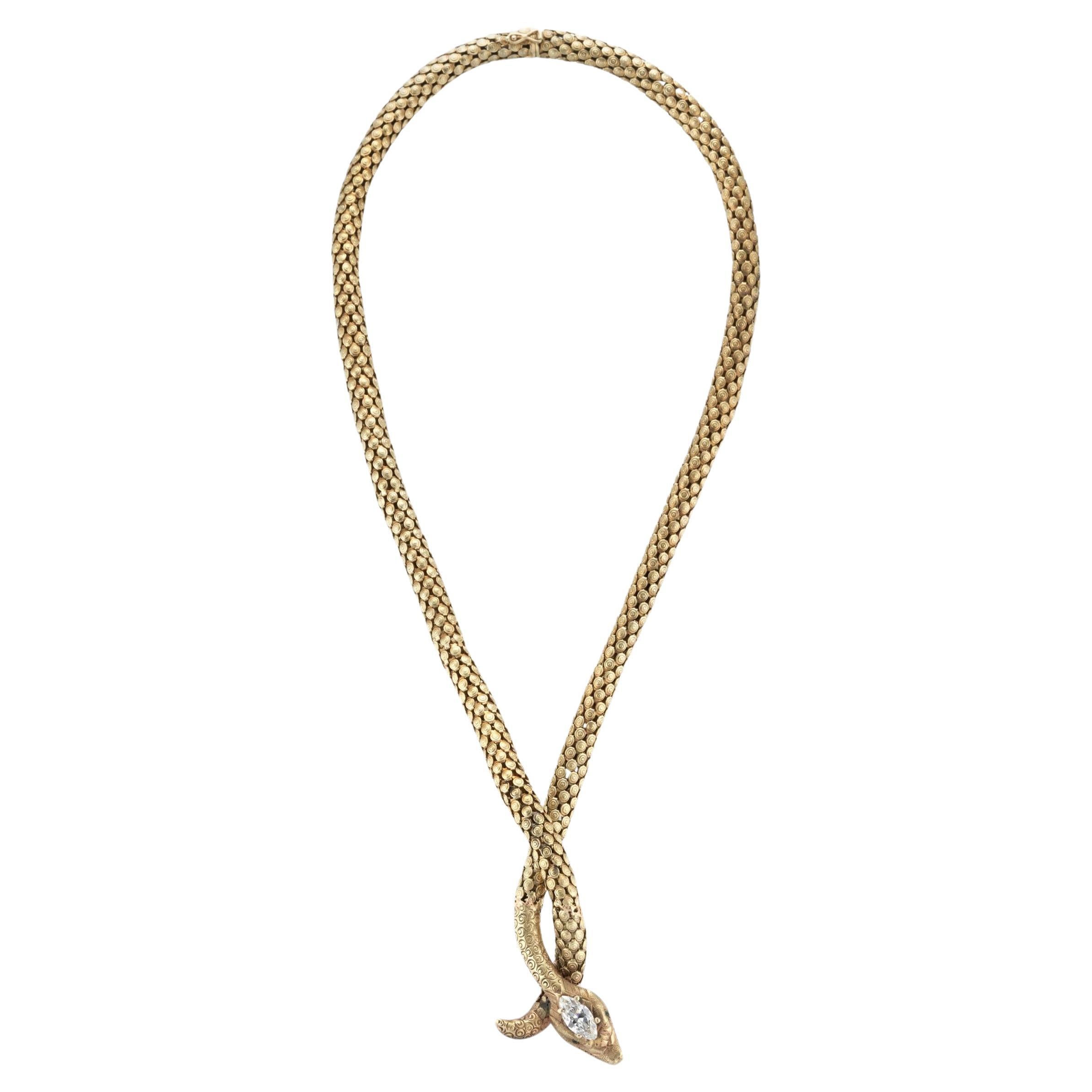14K Gold Antique Diamond Snake Necklace