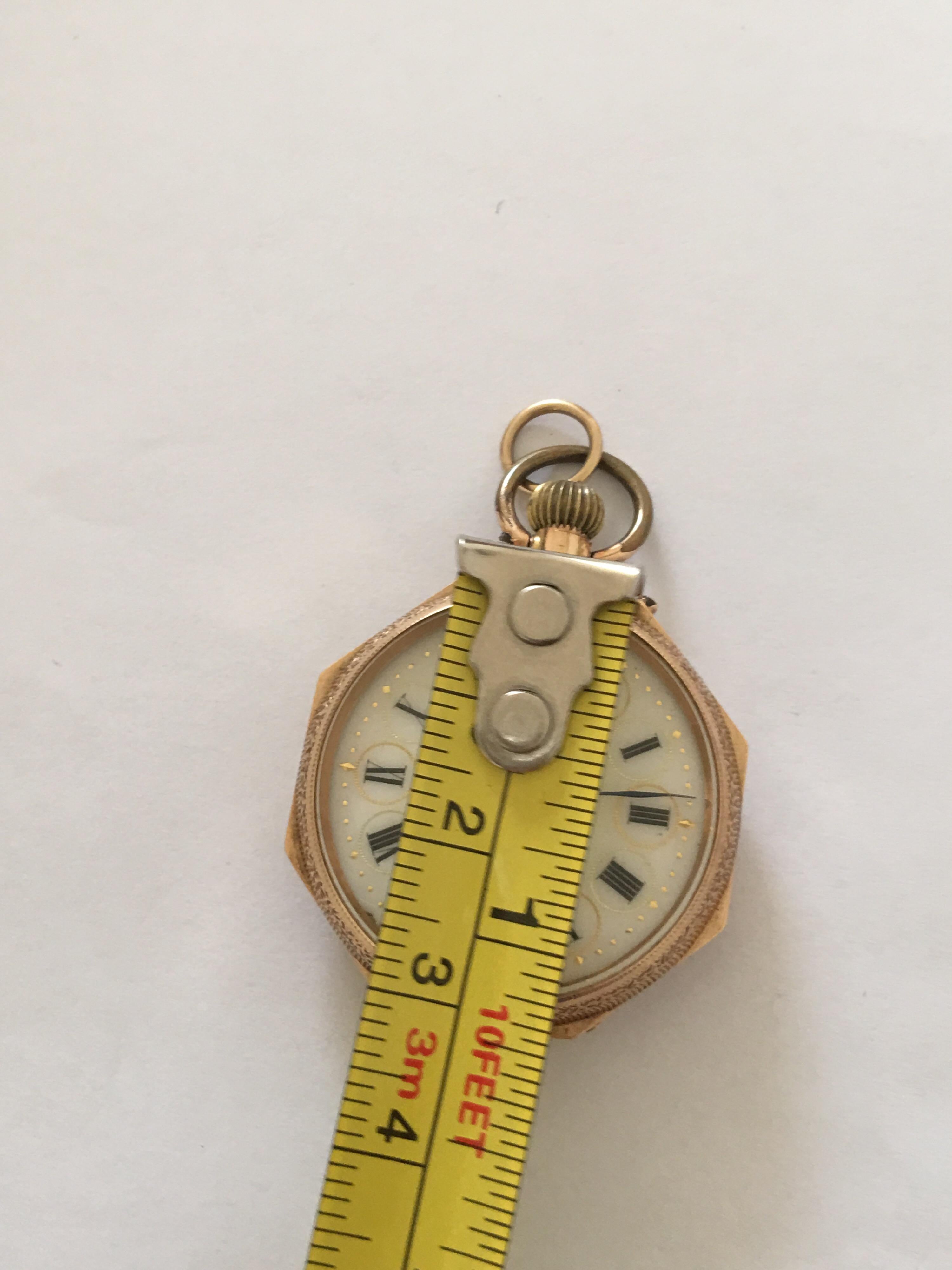 14k Gold Antique Full Engraved Octagonal Case and Enamel Dial Pocket/ Fob Watch For Sale 4