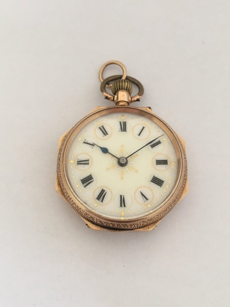 14k Gold Antique Full Engraved Octagonal Case and Enamel ...