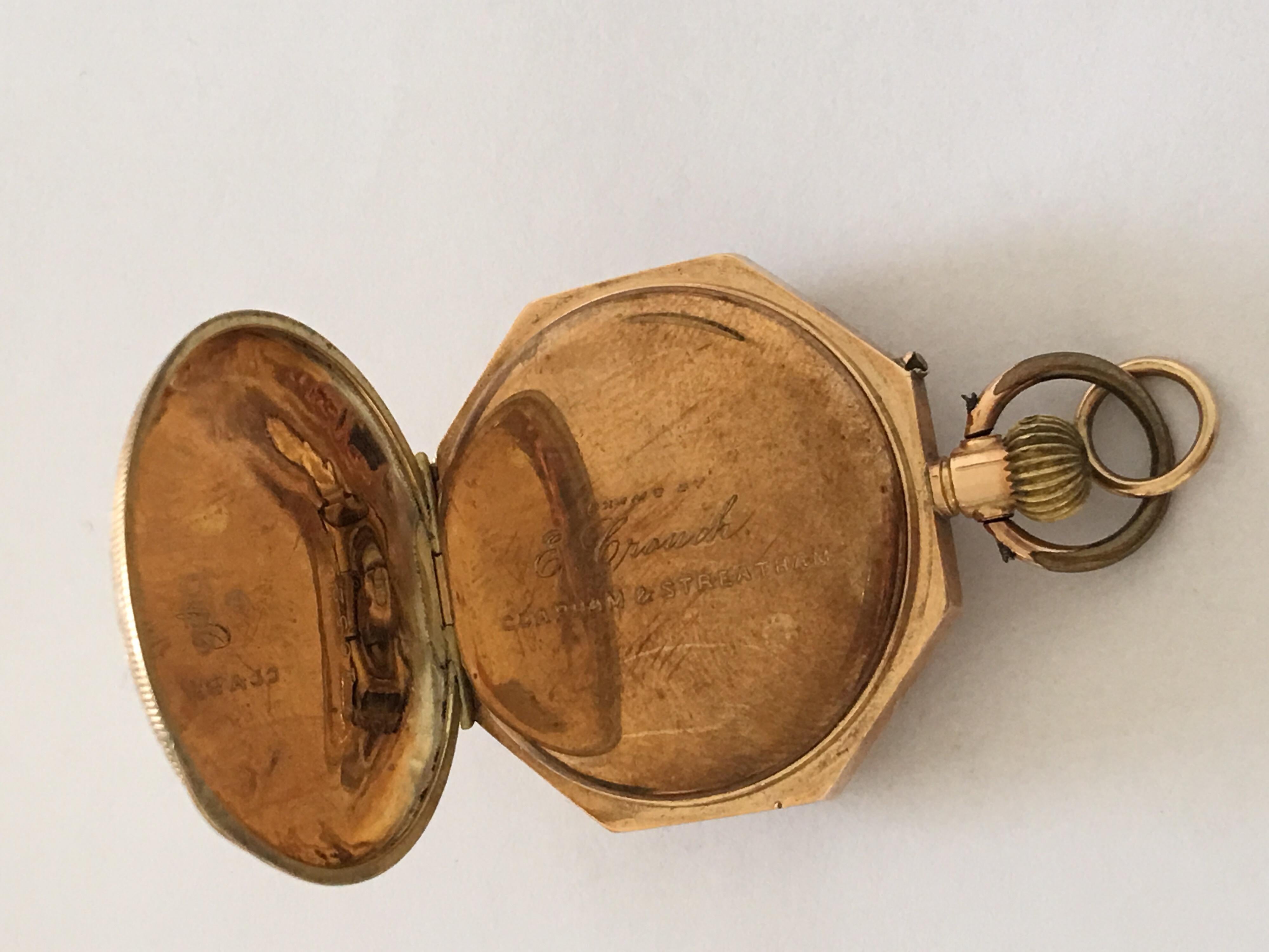 14k Gold Antique Full Engraved Octagonal Case and Enamel Dial Pocket/ Fob Watch In Good Condition For Sale In Carlisle, GB