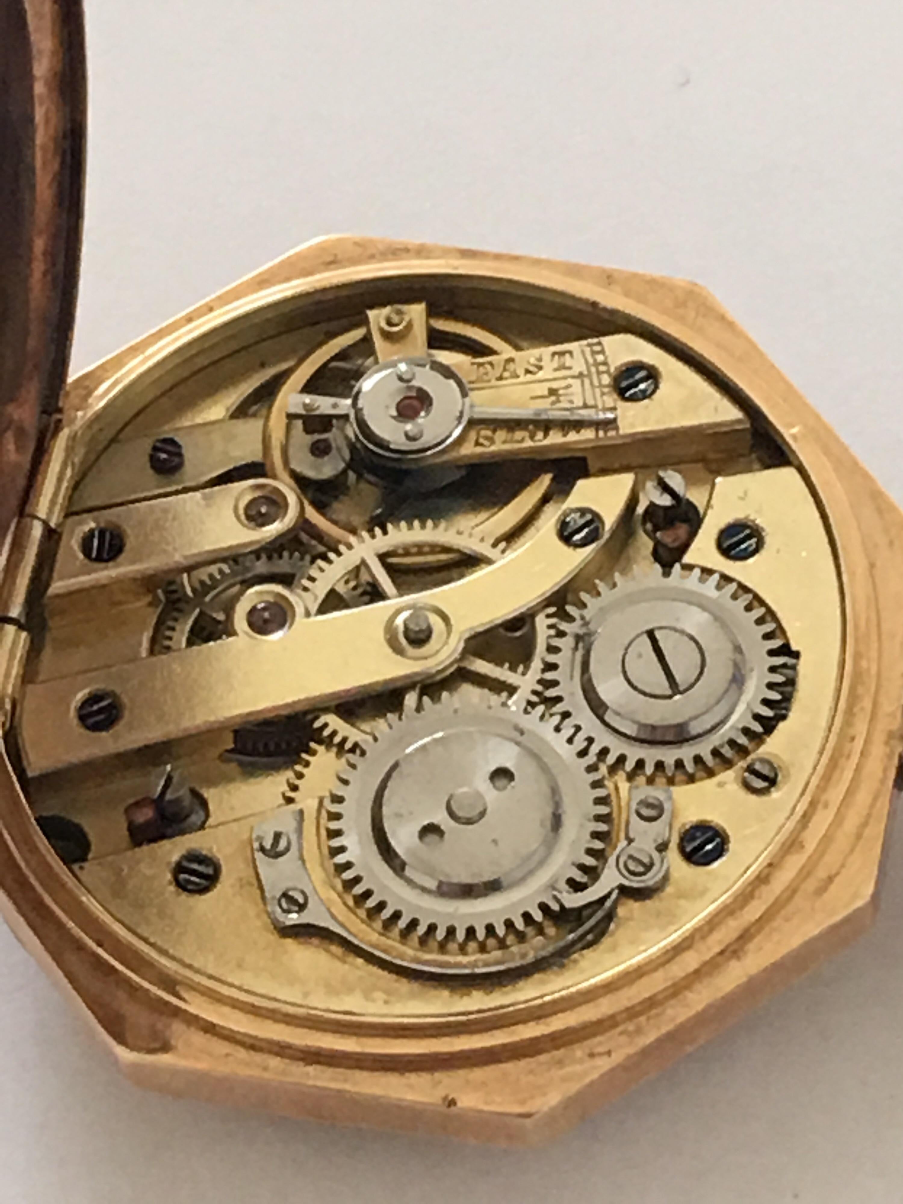 14k Gold Antique Full Engraved Octagonal Case and Enamel Dial Pocket/ Fob Watch For Sale 1