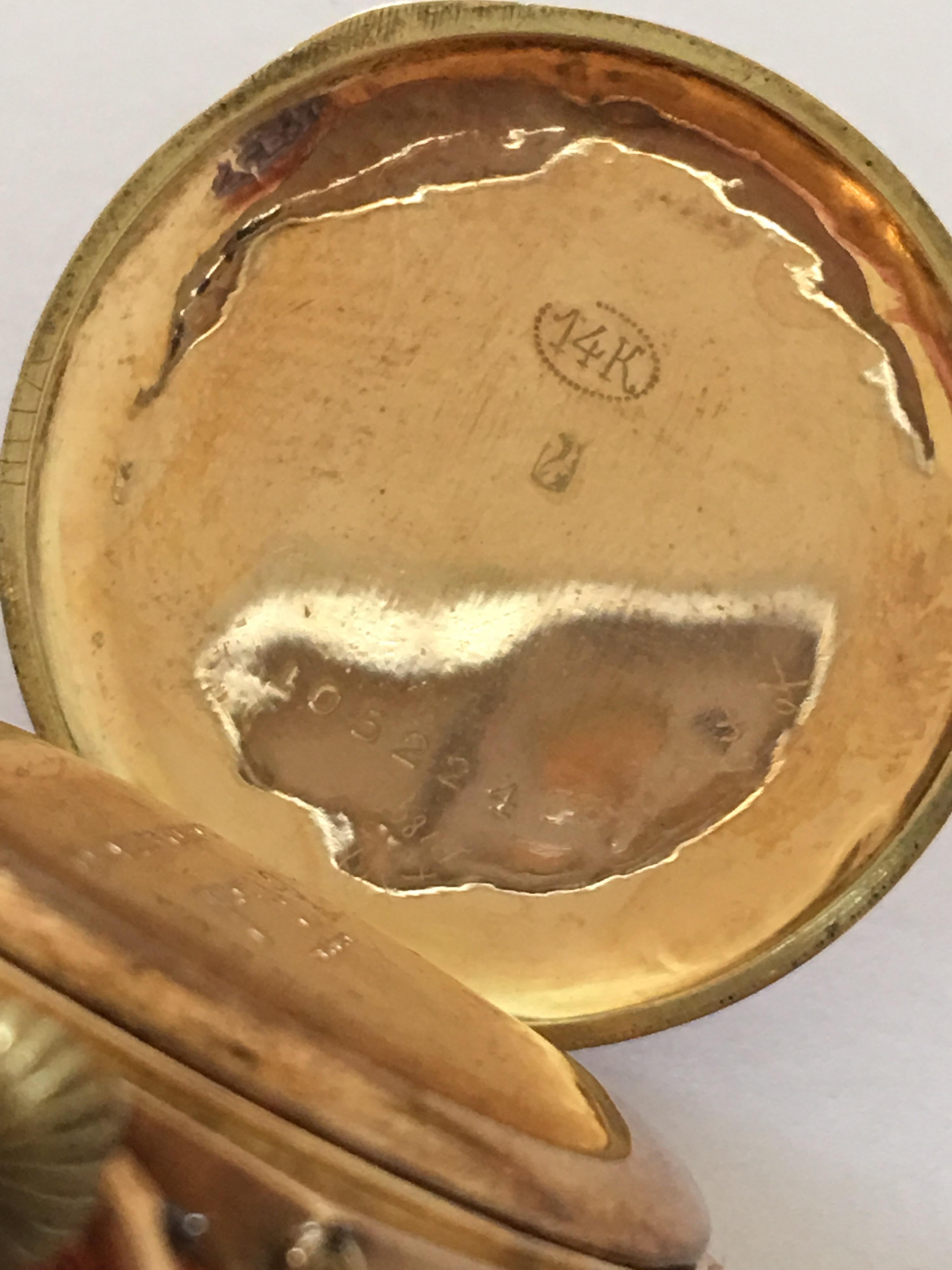 14k Gold Antique Full Engraved Octagonal Case and Enamel Dial Pocket/ Fob Watch For Sale 2