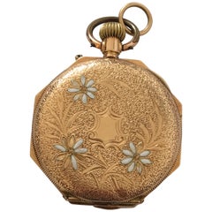 14k Gold Antique Full Engraved Octagonal Case and Enamel Dial Pocket/ Fob Watch