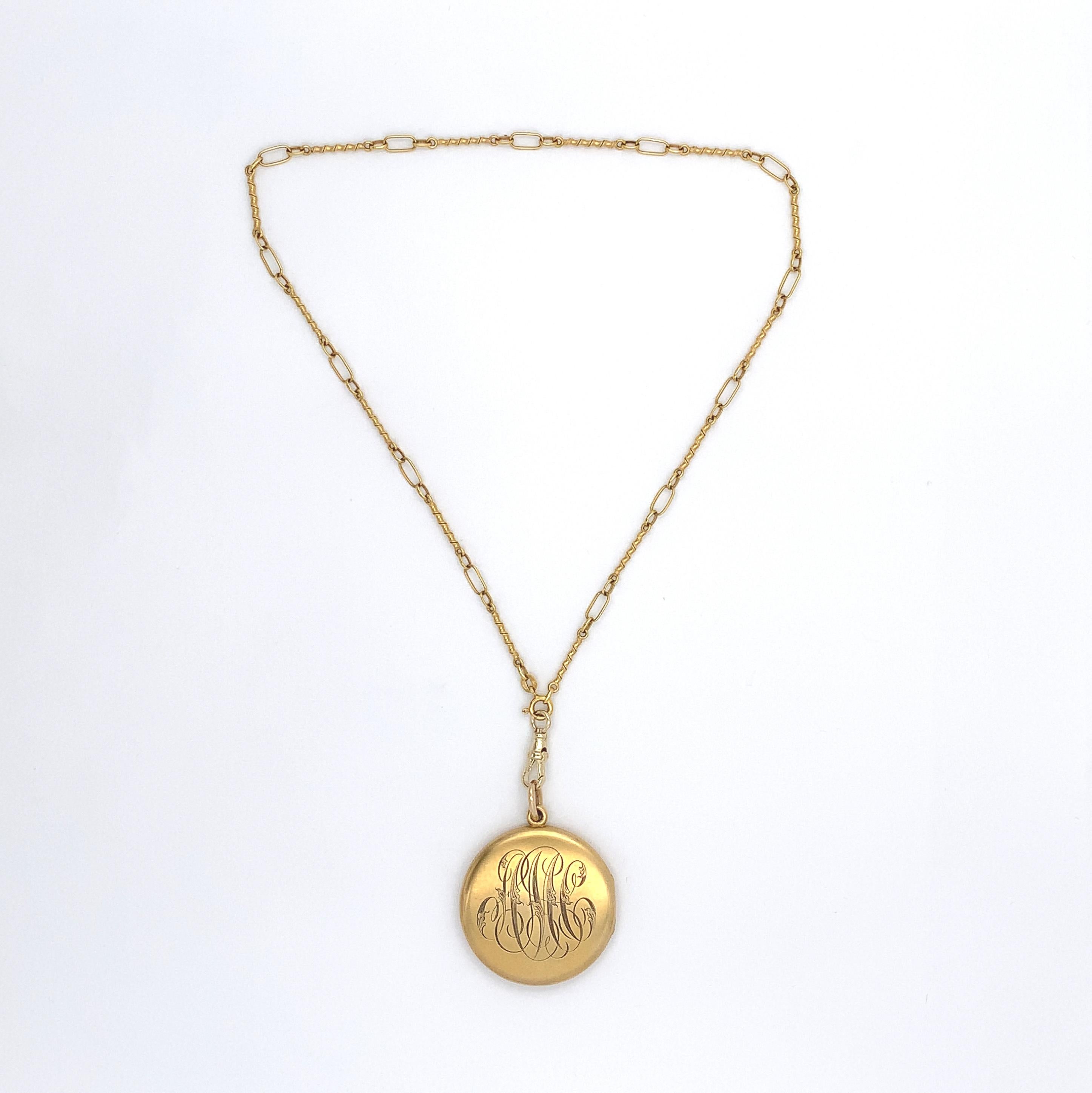 Women's 14K gold Antique Locket on 18K gold Hand Made Chain For Sale