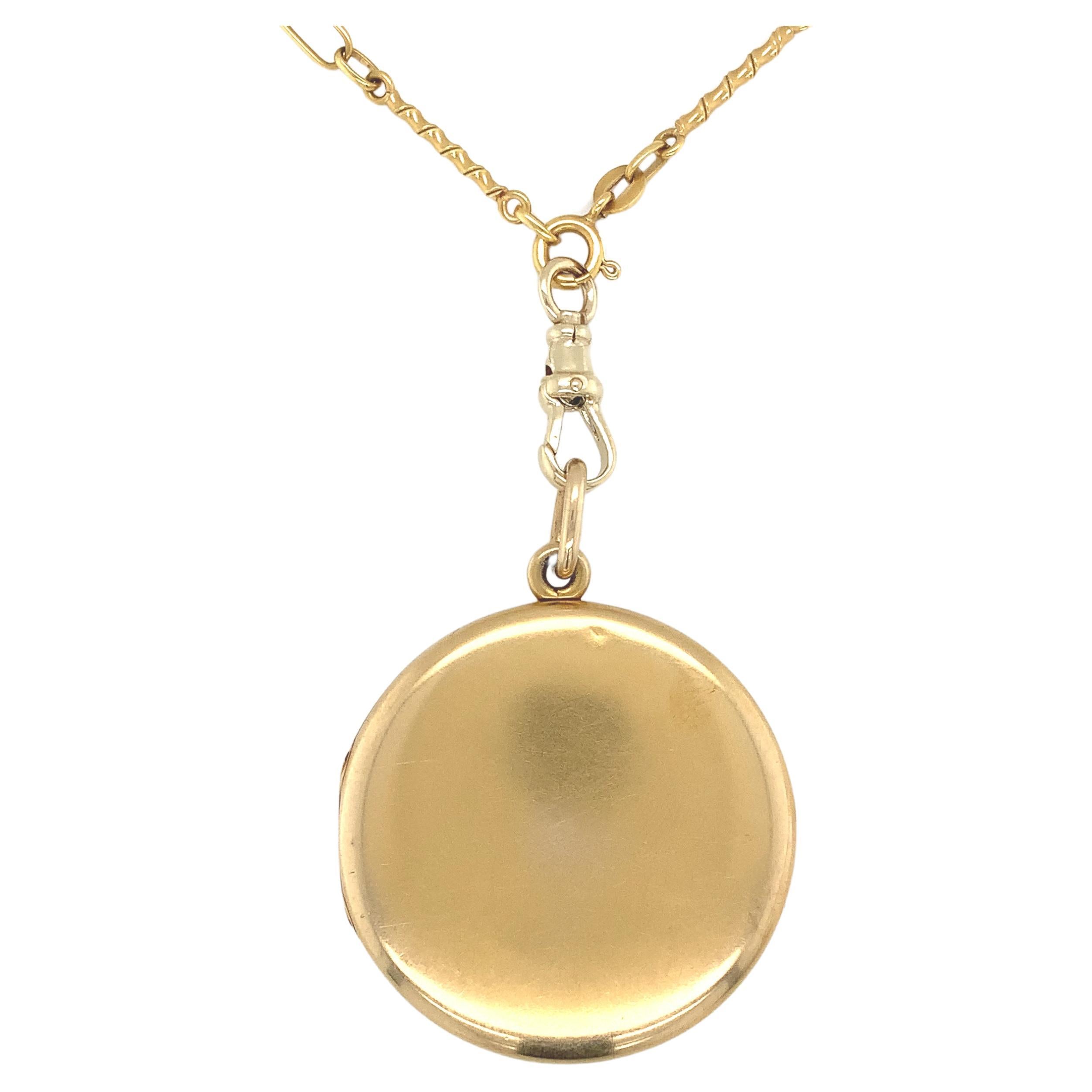14K gold Antique Locket on 18K gold Hand Made Chain For Sale