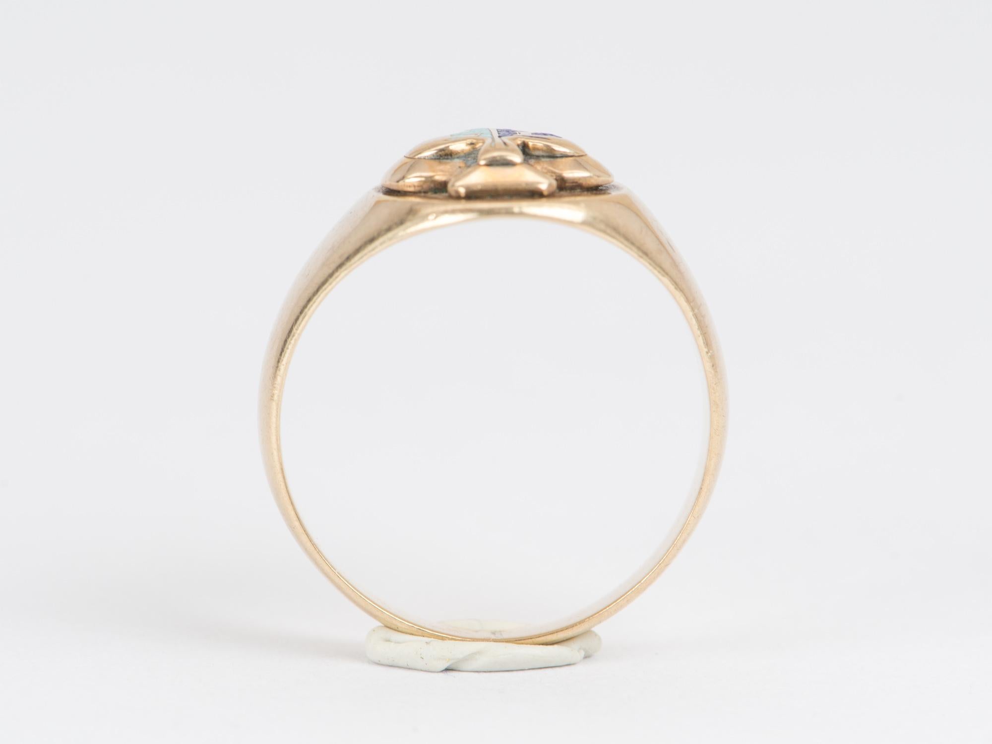 Women's or Men's 14K Gold Antique Shamrock Enamel Signet Ring 5.39g V1079 For Sale