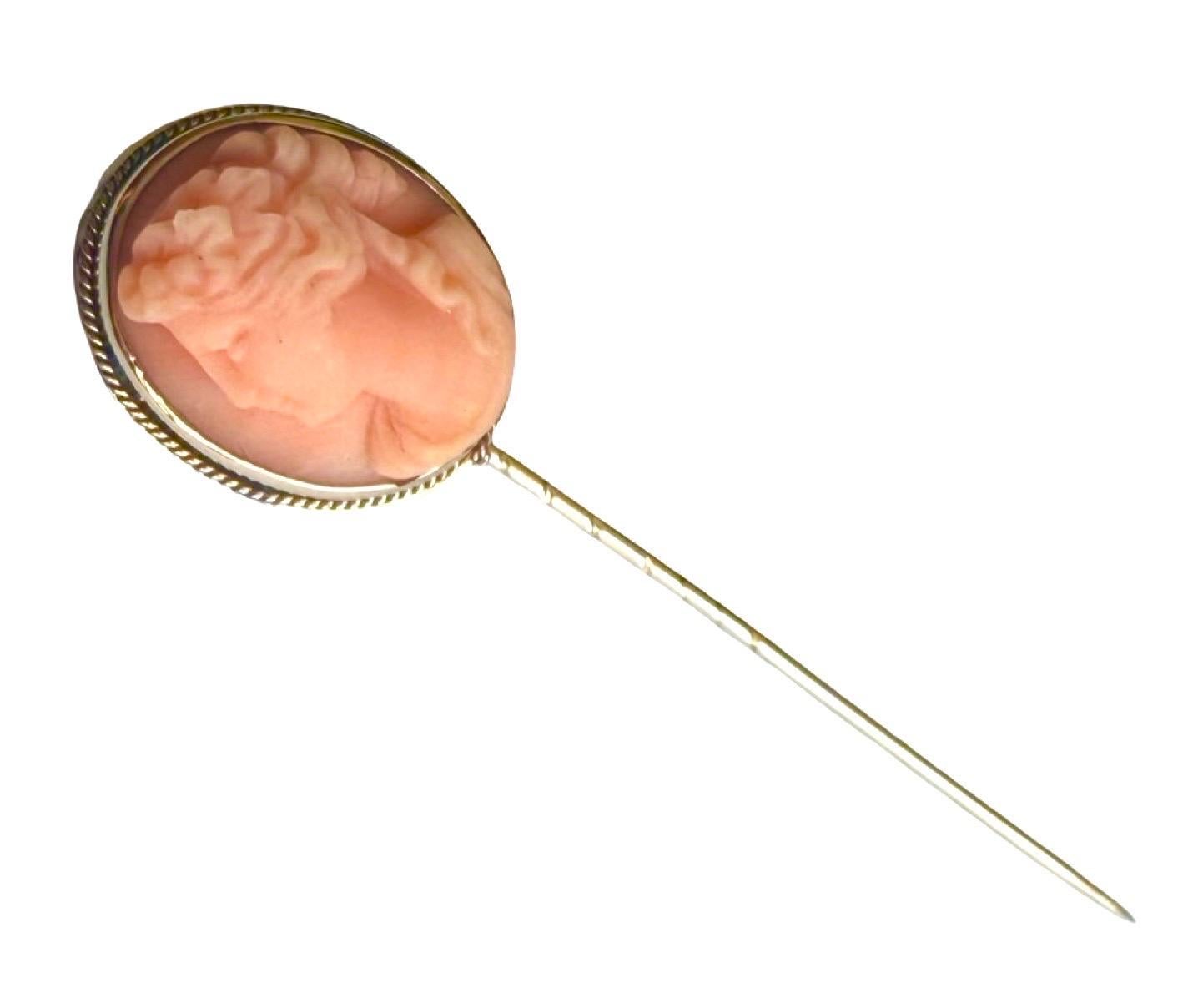 14k Gold Antique Victorian sculpté Coral Cameo Stickpin, Greek Goddess, 14ct box en vente 9