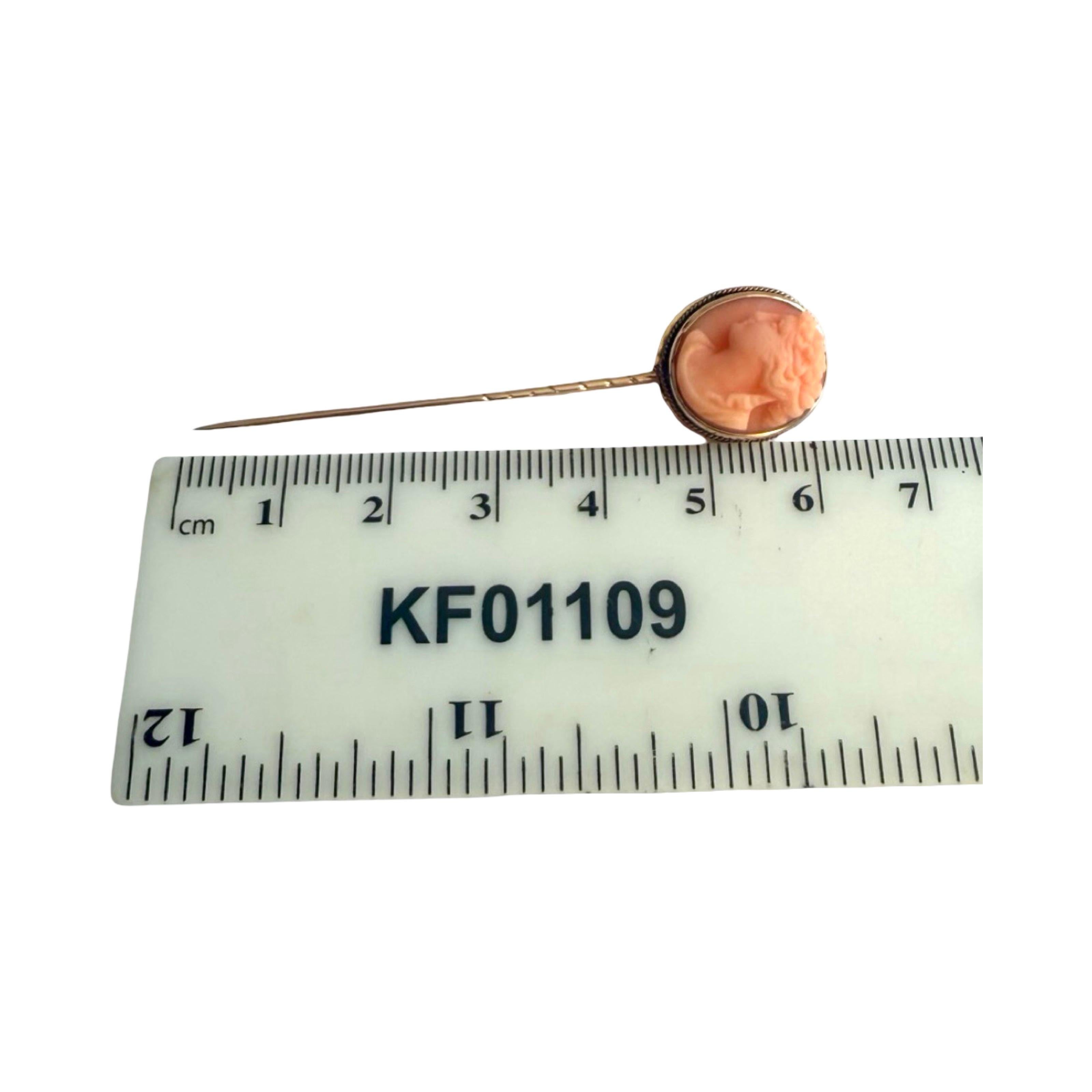 14k Gold Antique Victorian sculpté Coral Cameo Stickpin, Greek Goddess, 14ct box en vente 11