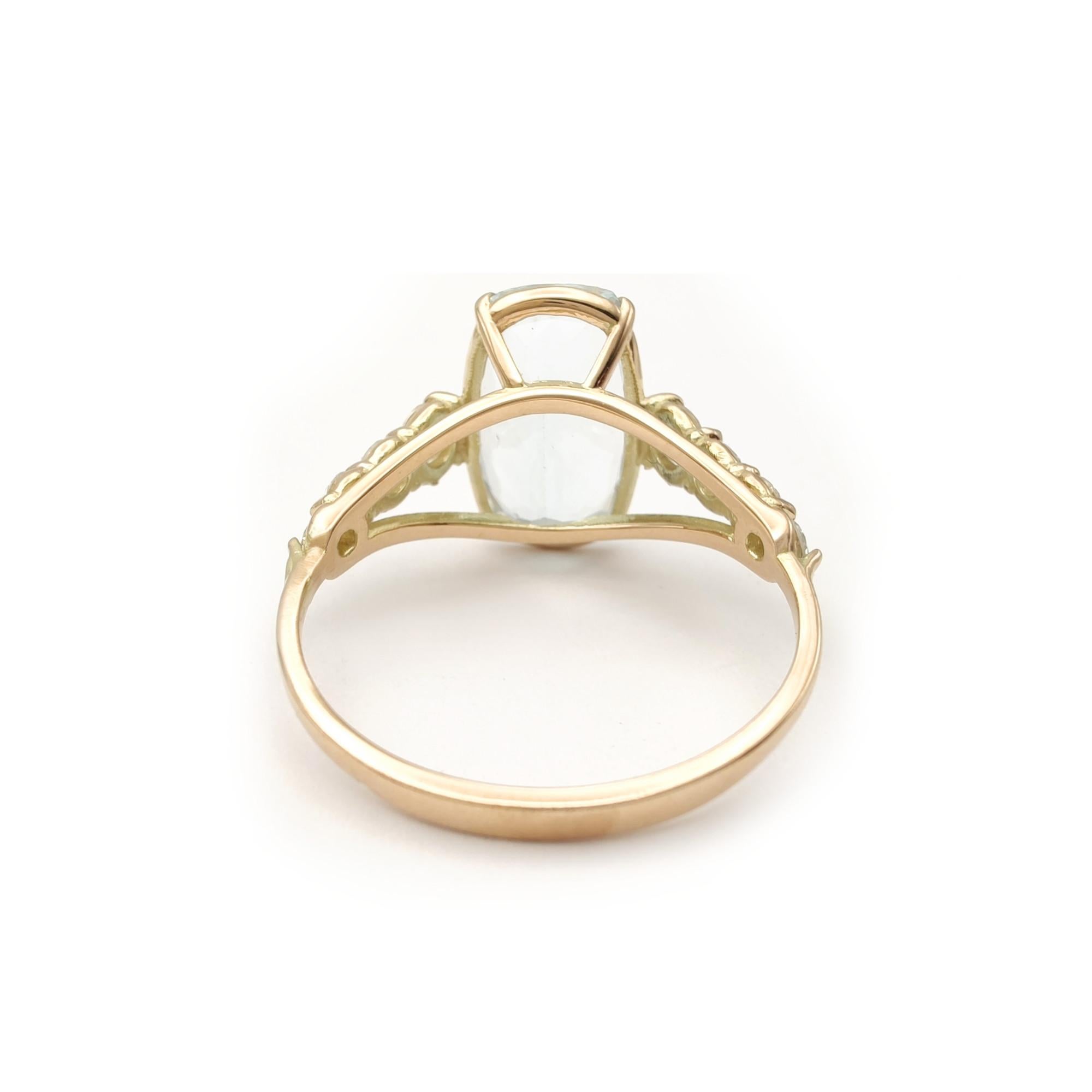 3 Karat Aquamarin und 0,50 Karat Diamant 14K Gelbgold Engagaments-Ring  Damen