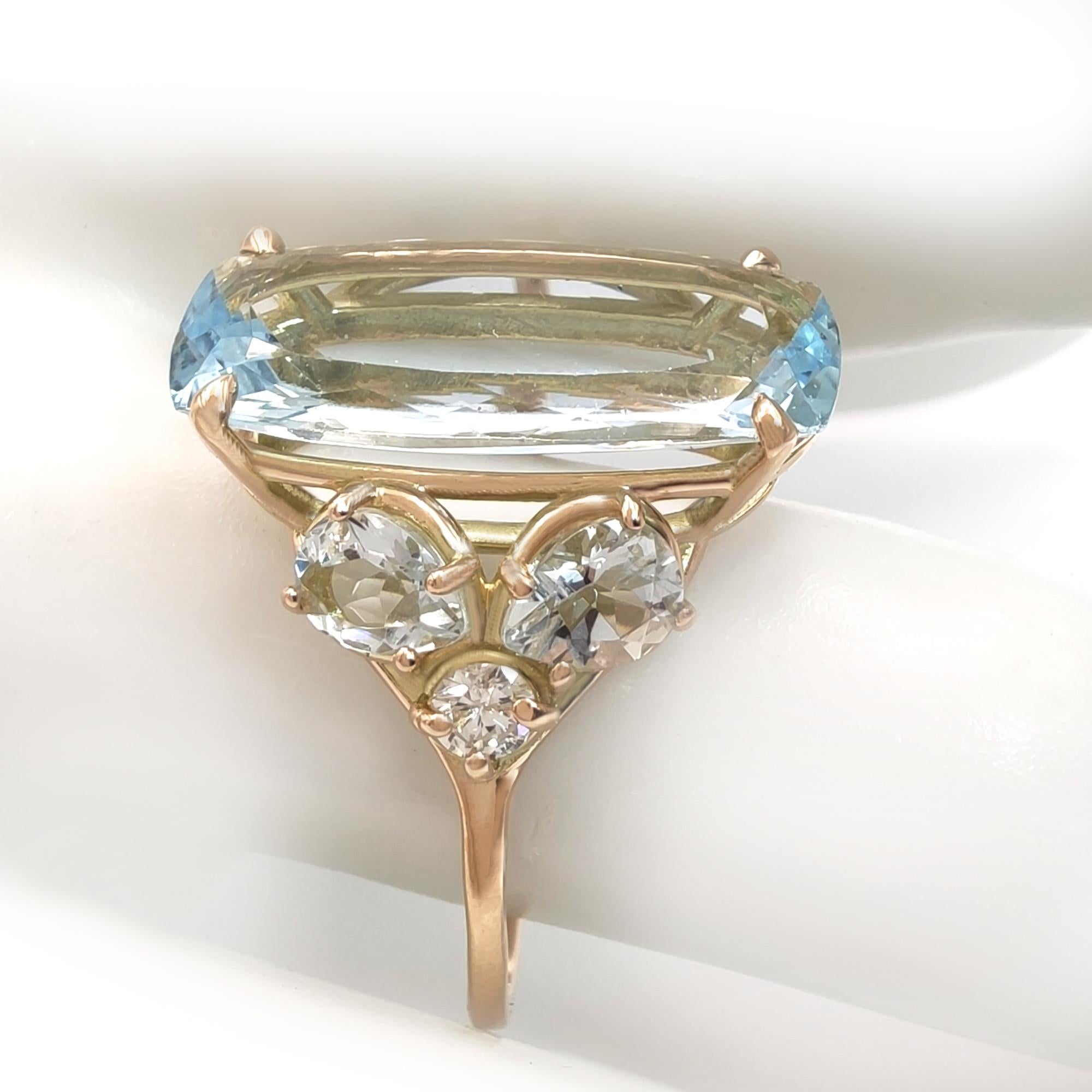 Cushion Cut 14K Gold Aquamarine & Diamond Cocktail Ring - Elegant Gift for Her Cerified ring For Sale
