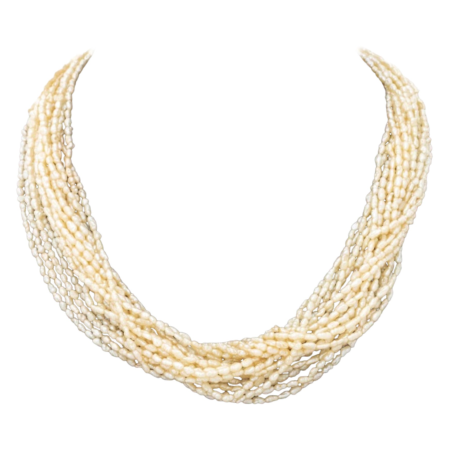14K Gold Aquamarine Multi-Strand Pearl Necklace in vendita