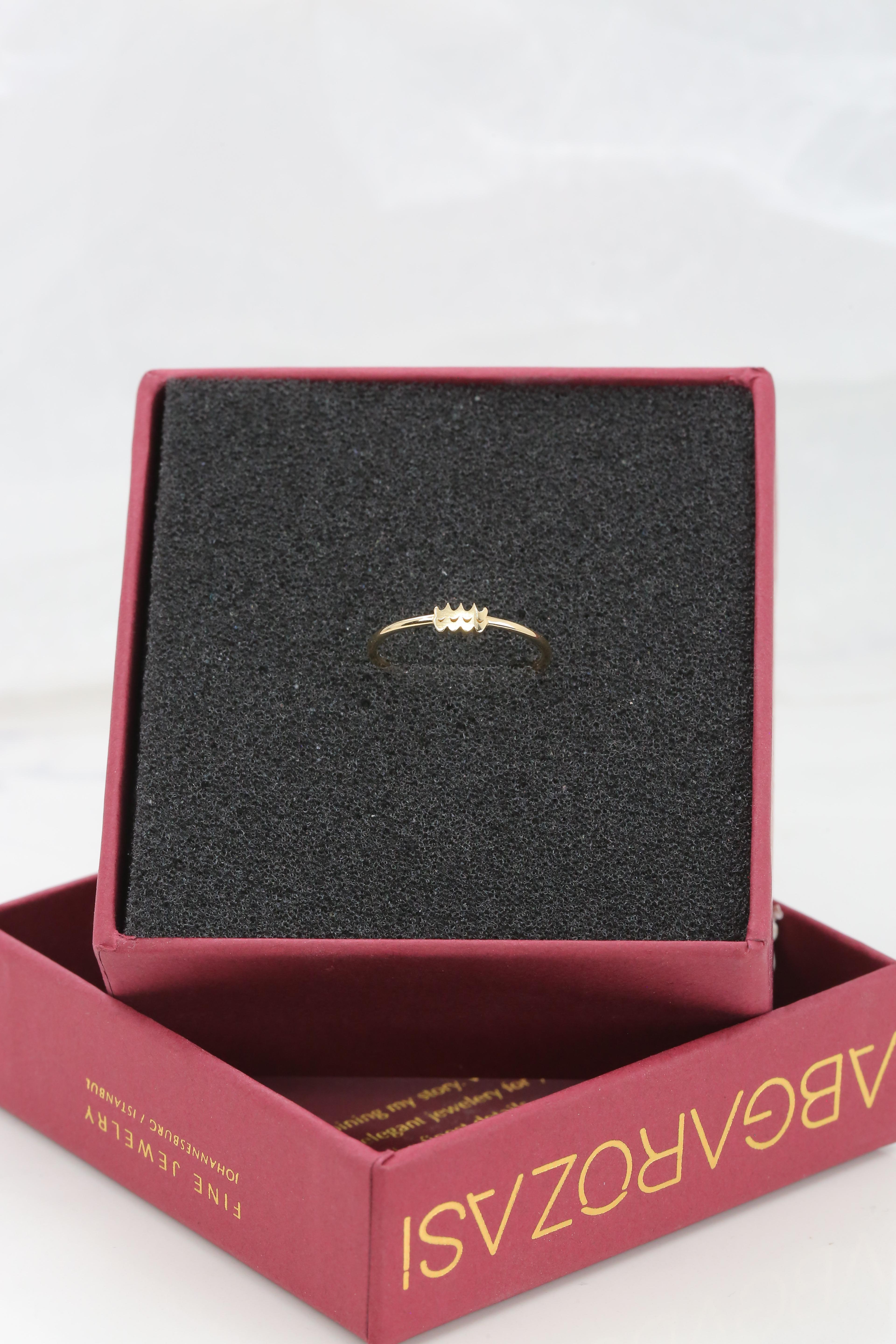 For Sale:  14K Gold Aquarius Ring, Aquarius Sign Gold Ring 3