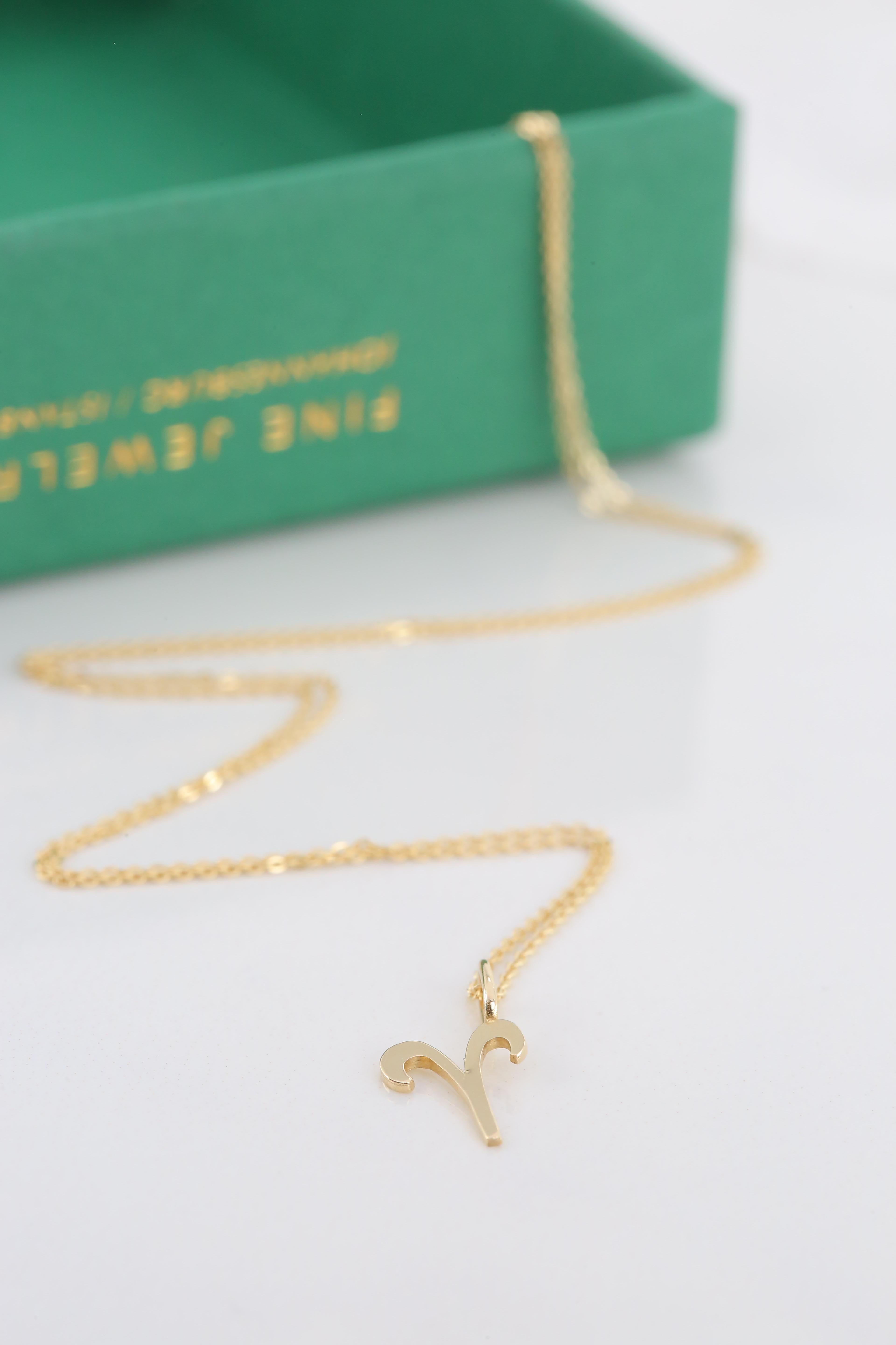 14K Gold Aries Zodiac Necklace, Aries Sign Zodiac Necklace In New Condition For Sale In ISTANBUL, TR