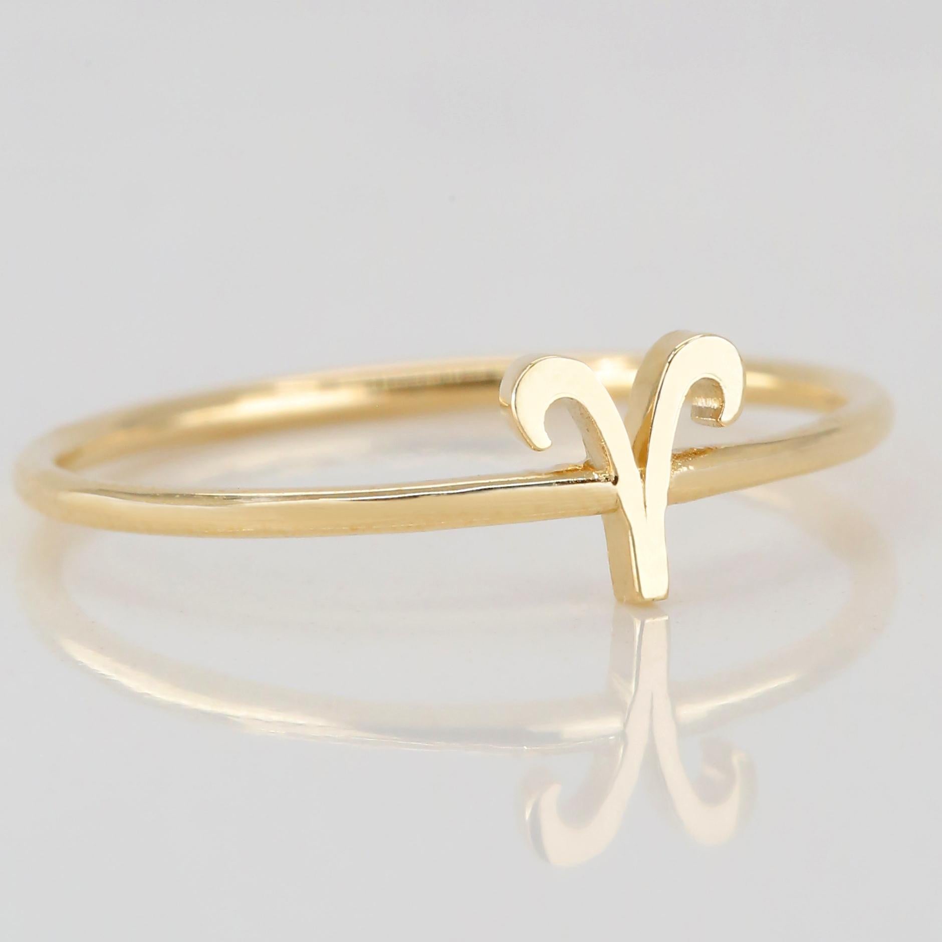 14K Gold Aries Zodiac Ring, Aries Sign Zodiac Ring 2
