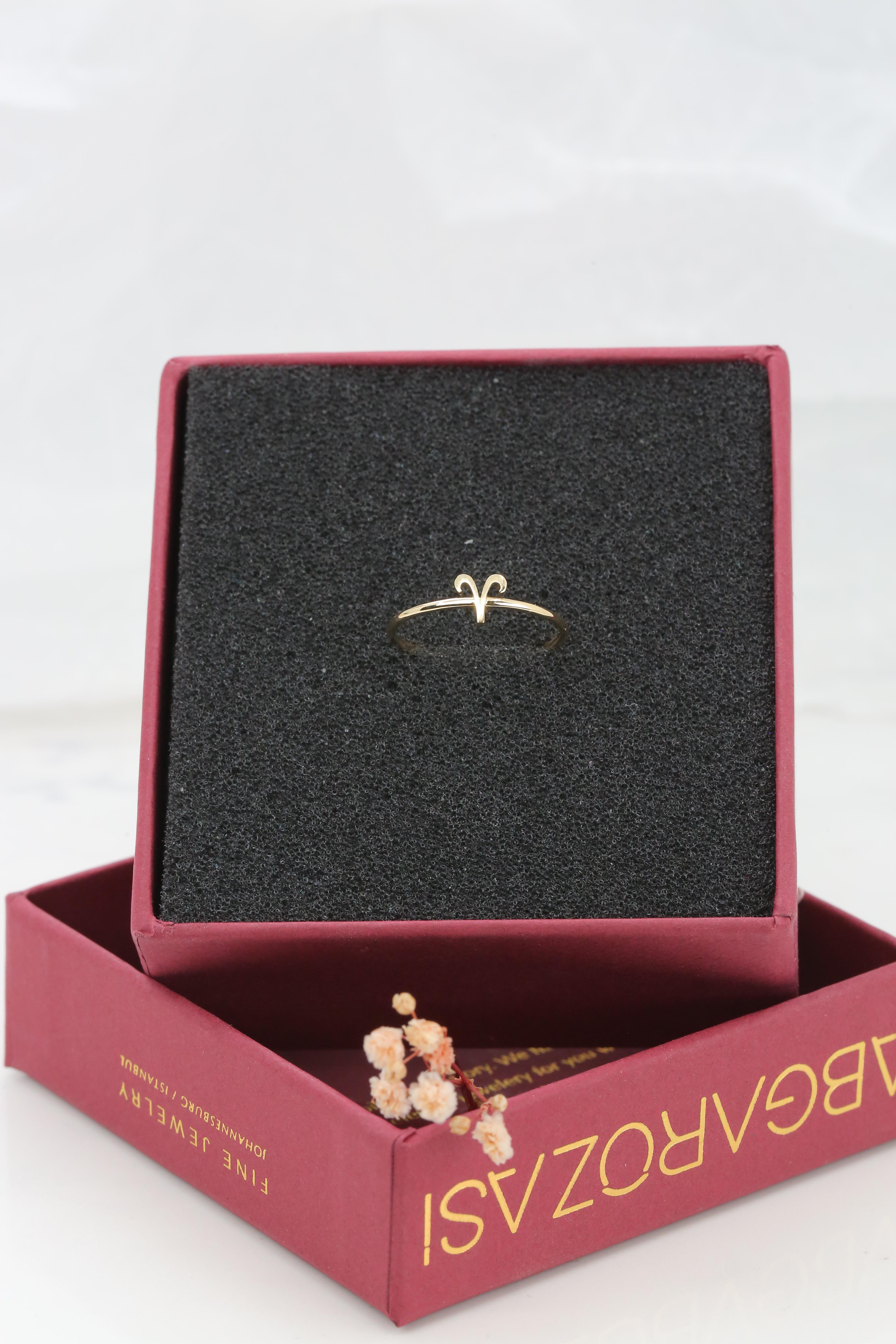 For Sale:  14K Gold Aries Zodiac Ring, Aries Sign Zodiac Ring 5