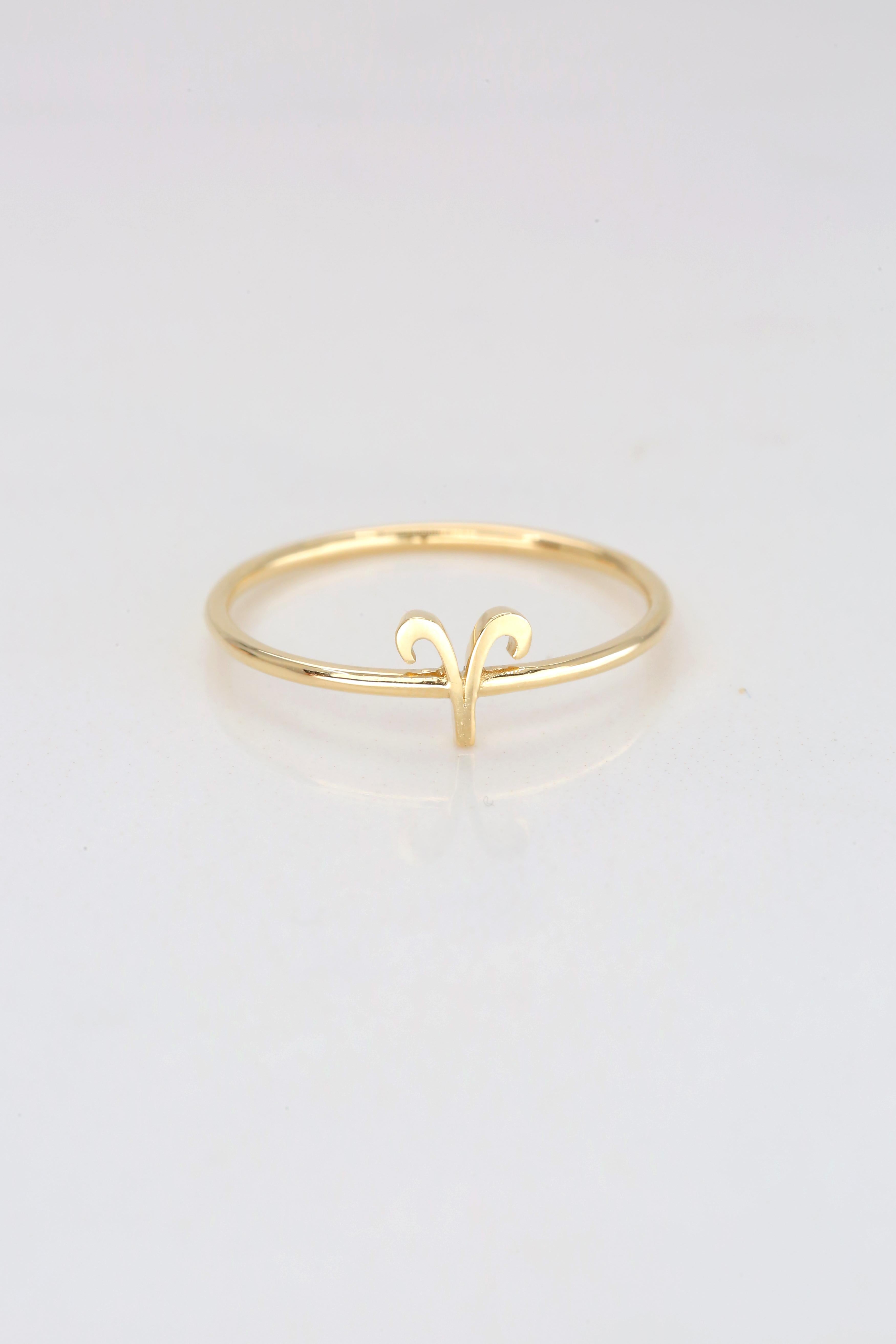 For Sale:  14K Gold Aries Zodiac Ring, Aries Sign Zodiac Ring 7