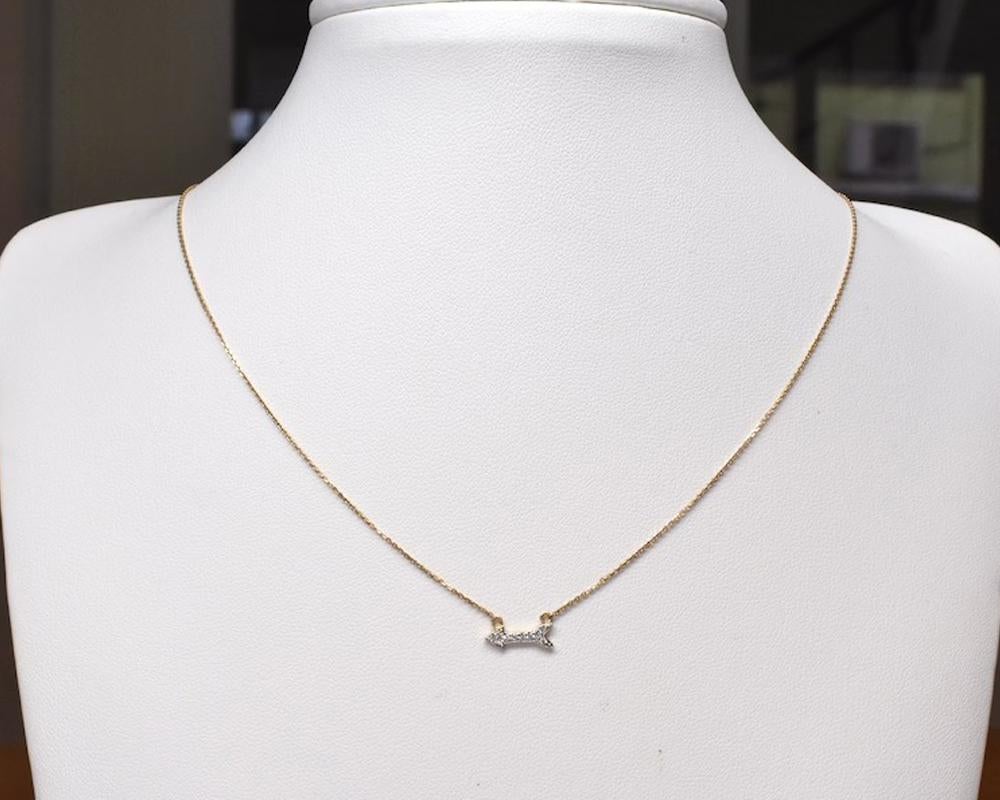 Modern 14k Gold Arrow Gold Diamond Necklace with Thin Chain Bridal Necklace For Sale