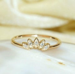 14k Gold Art Deco Diamond Ring Wedding Ring Stackable Diamond Crown Ring Band
