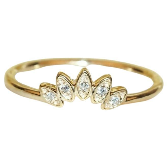 14k Gold Art Deco Diamond Ring Wedding Ring Stackable Diamond Crown Ring Band
