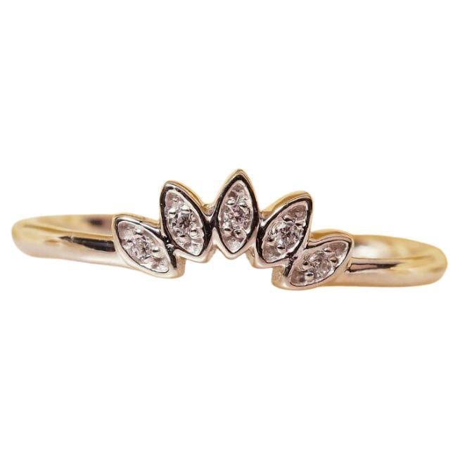 14k Gold Art Deco Diamond Ring Wedding Stackable Ring Gold Crown Diamond Ring.