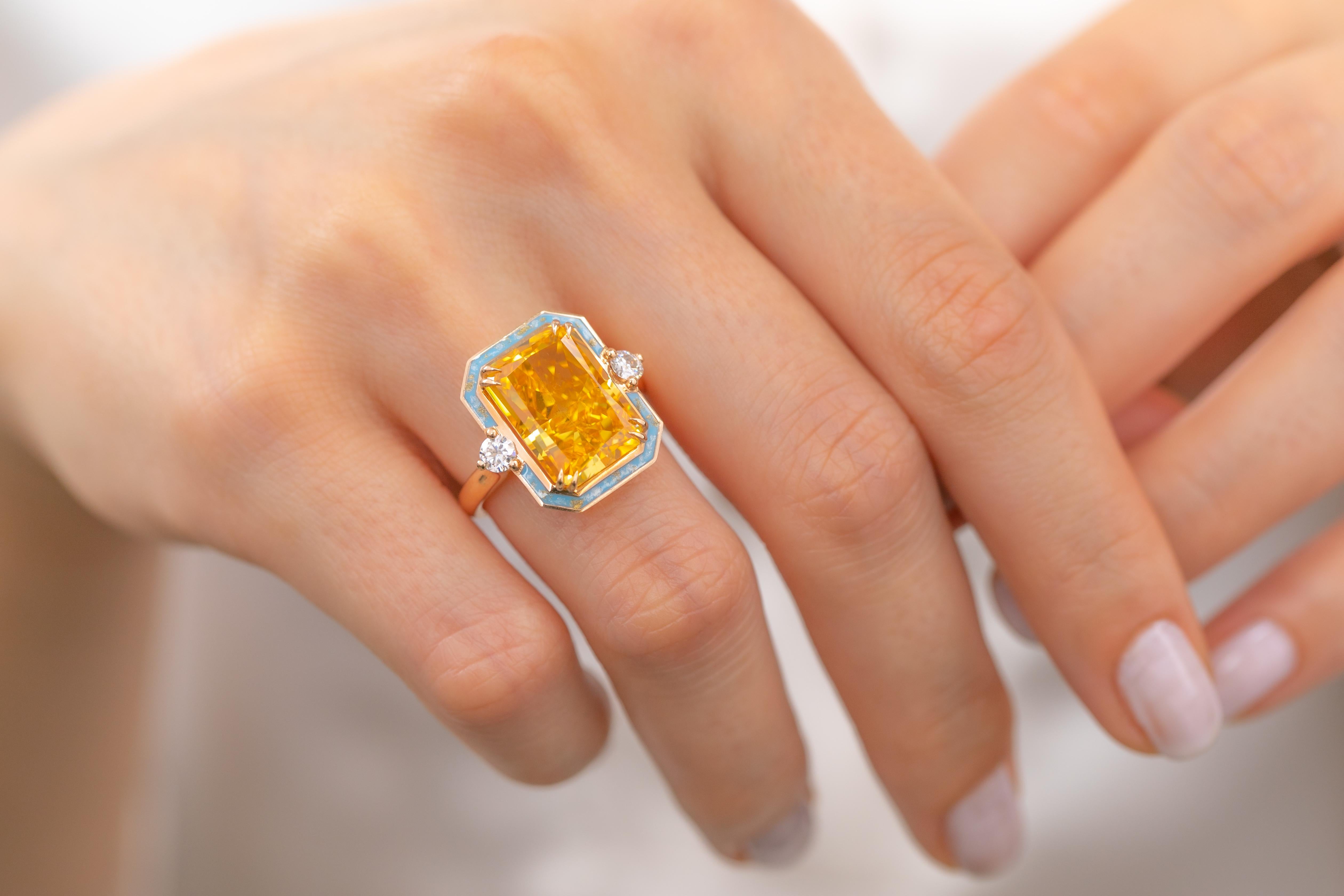 For Sale:  14K Gold Art Deco Gold Ring with Moissanite and Diamond - Istanbul Collection 11
