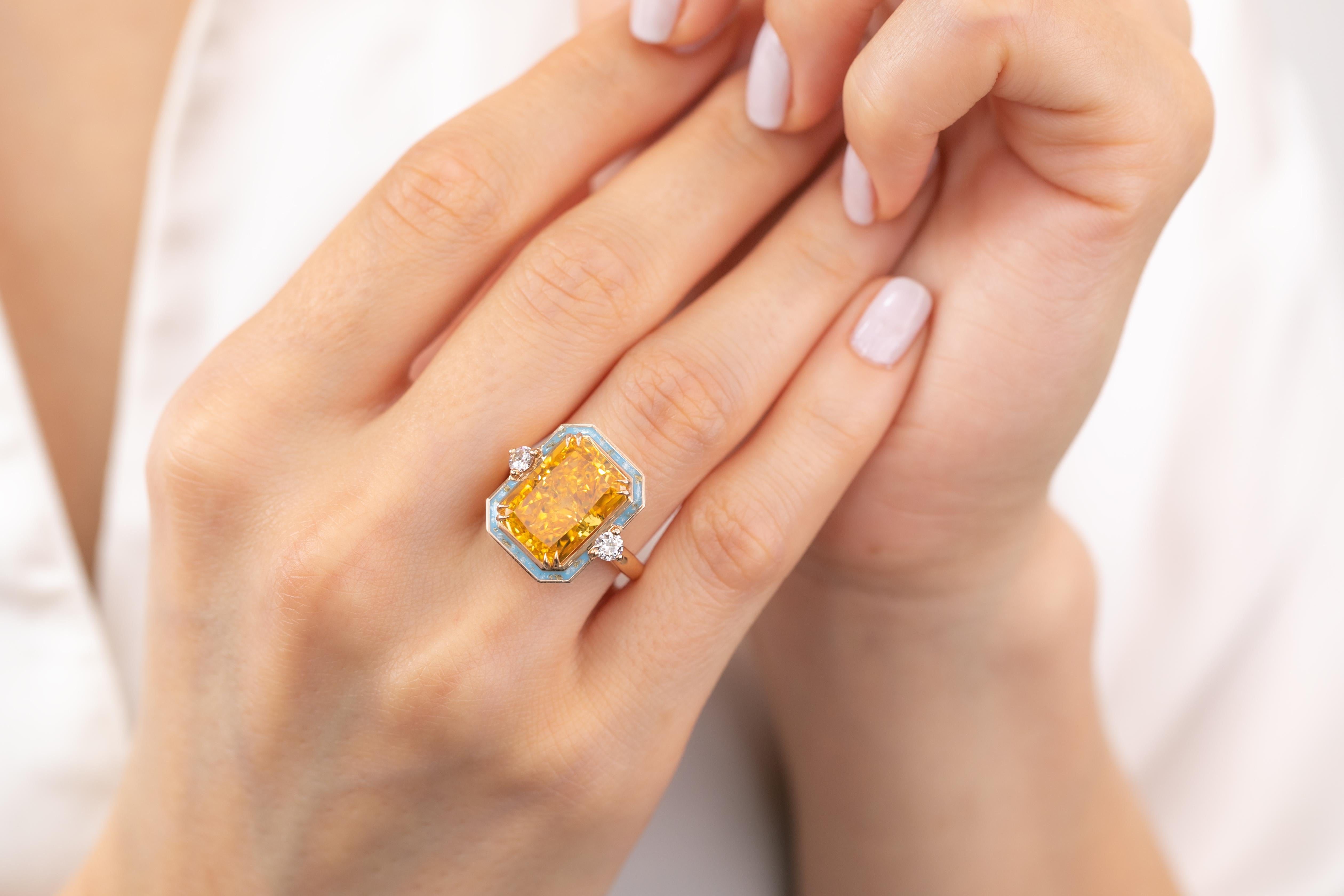 For Sale:  14K Gold Art Deco Gold Ring with Moissanite and Diamond - Istanbul Collection 12