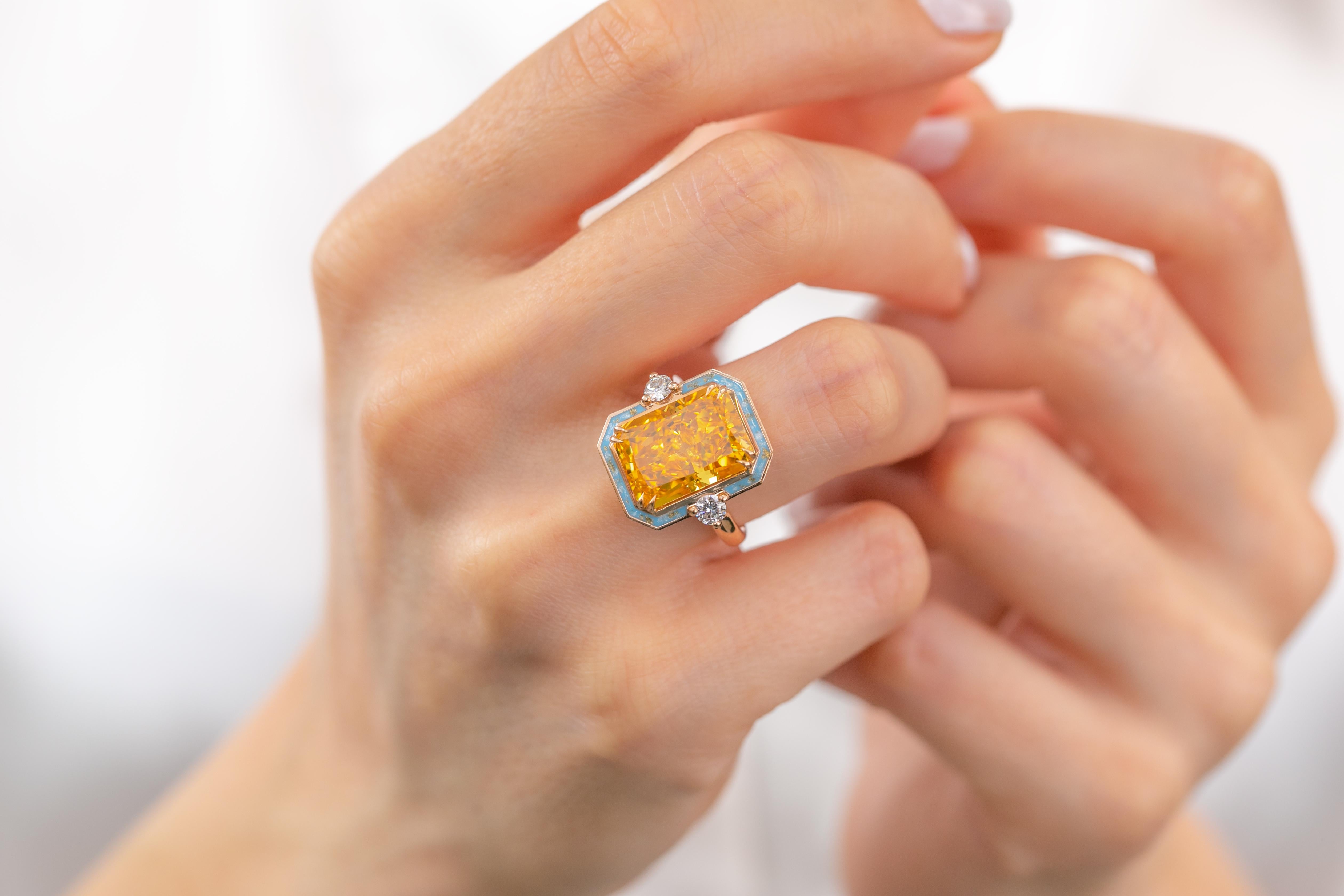 For Sale:  14K Gold Art Deco Gold Ring with Moissanite and Diamond - Istanbul Collection 13