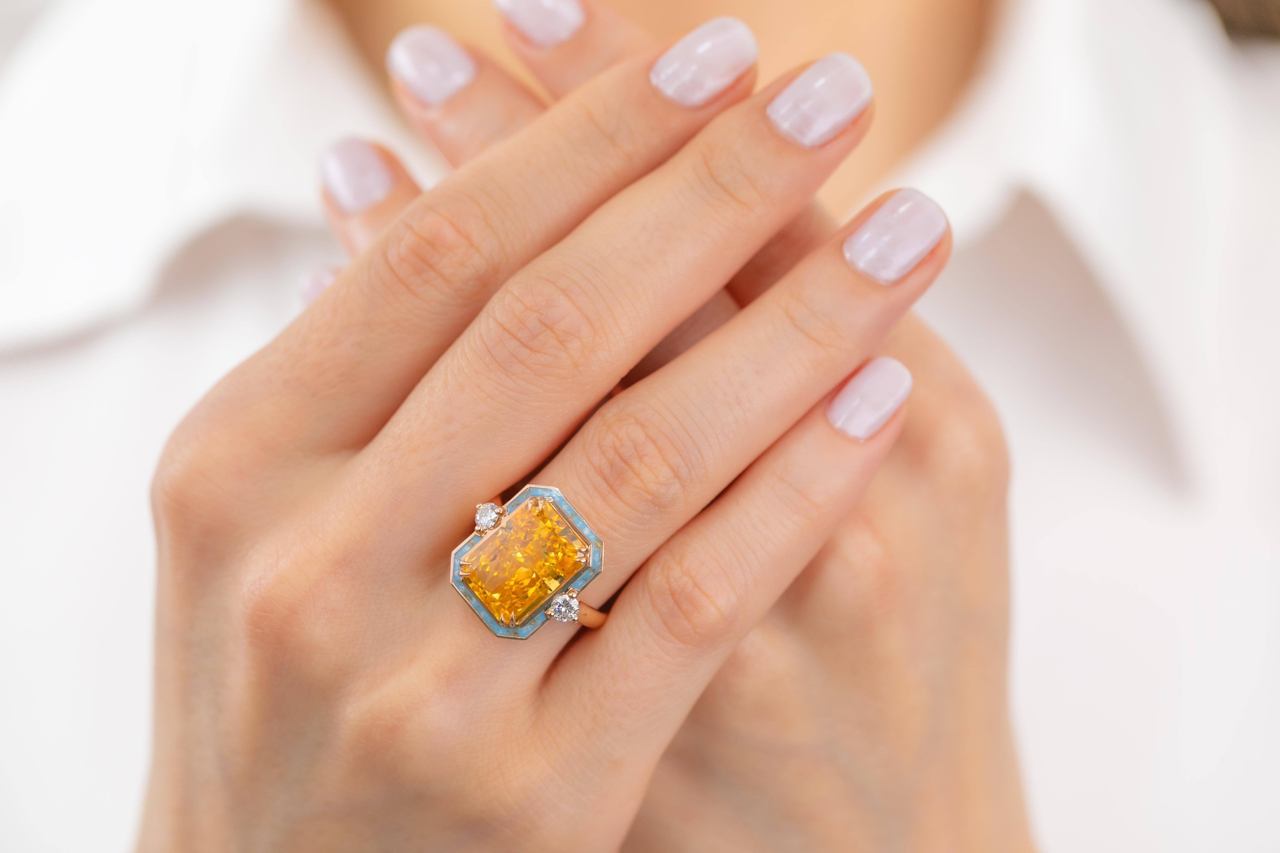 For Sale:  14K Gold Art Deco Gold Ring with Moissanite and Diamond - Istanbul Collection 14