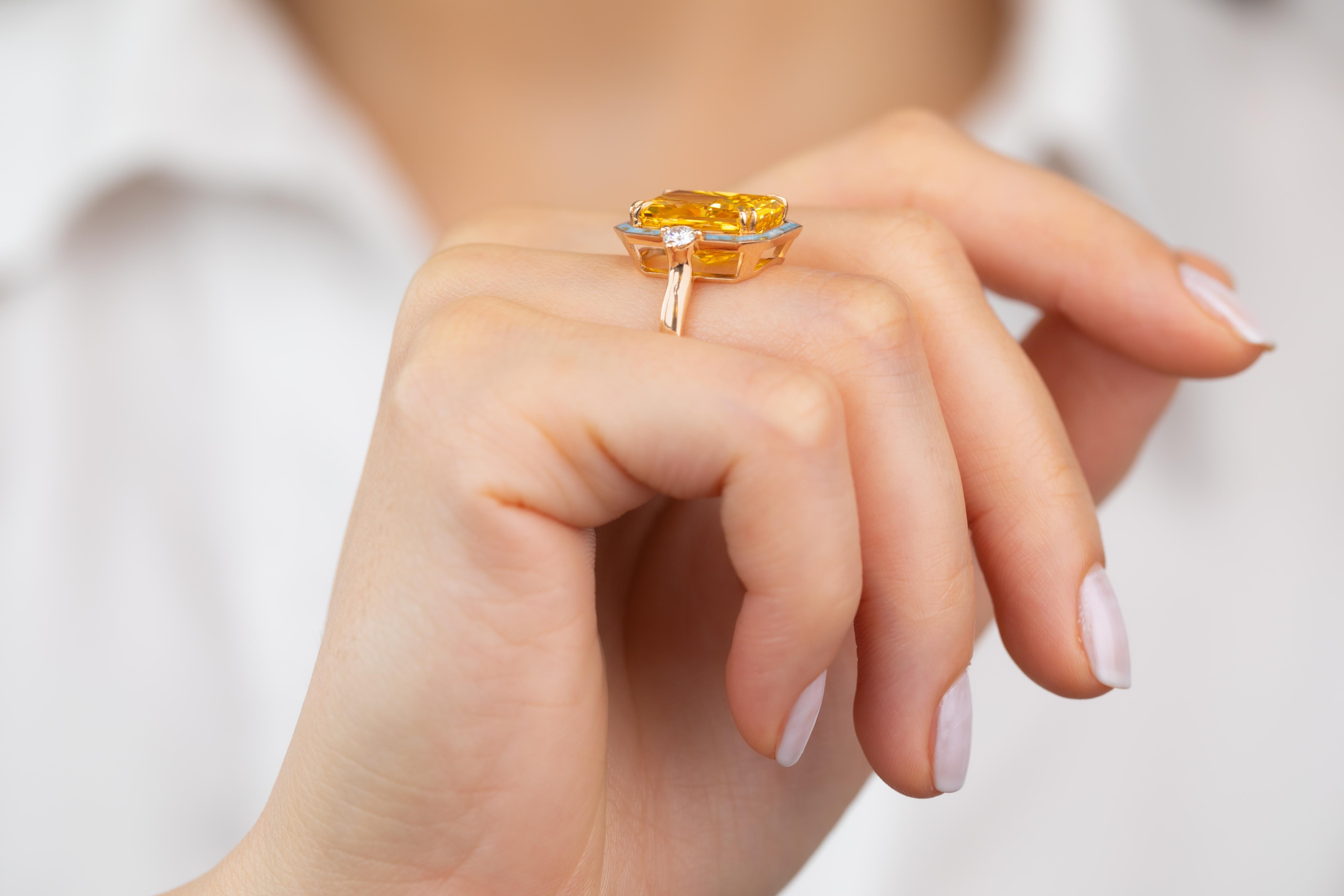 For Sale:  14K Gold Art Deco Gold Ring with Moissanite and Diamond - Istanbul Collection 15