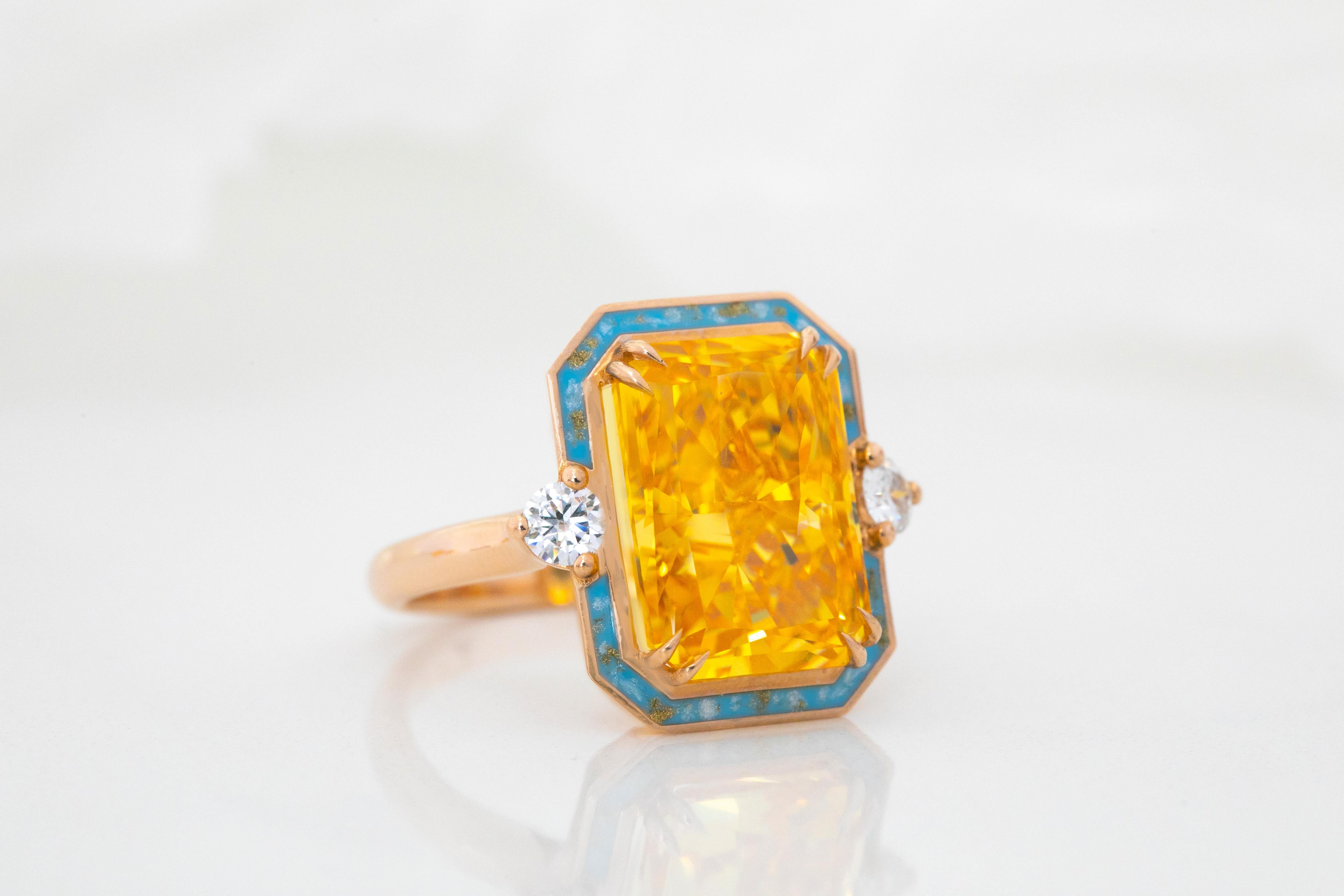 For Sale:  14K Gold Art Deco Gold Ring with Moissanite and Diamond - Istanbul Collection 2