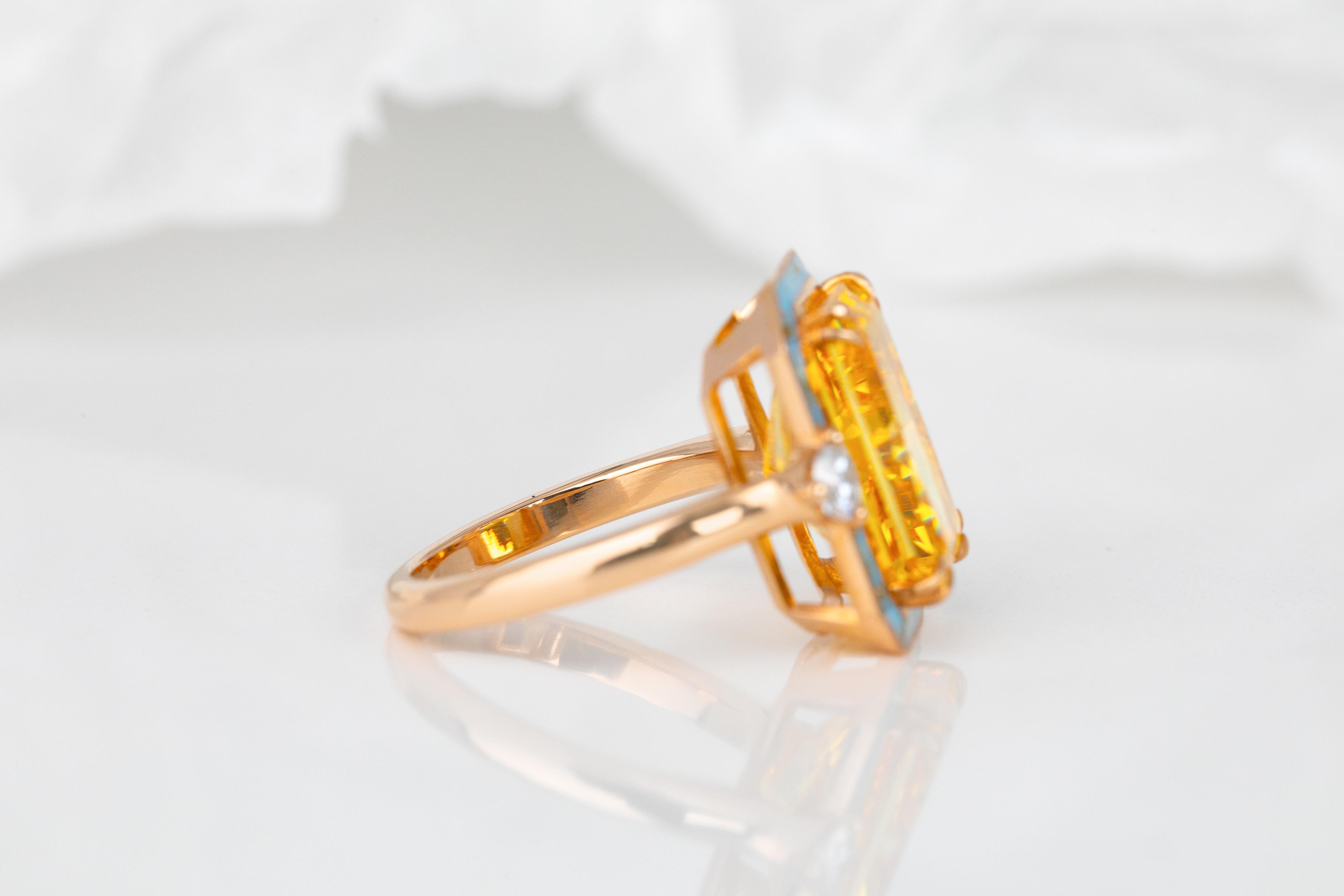 For Sale:  14K Gold Art Deco Gold Ring with Moissanite and Diamond - Istanbul Collection 3