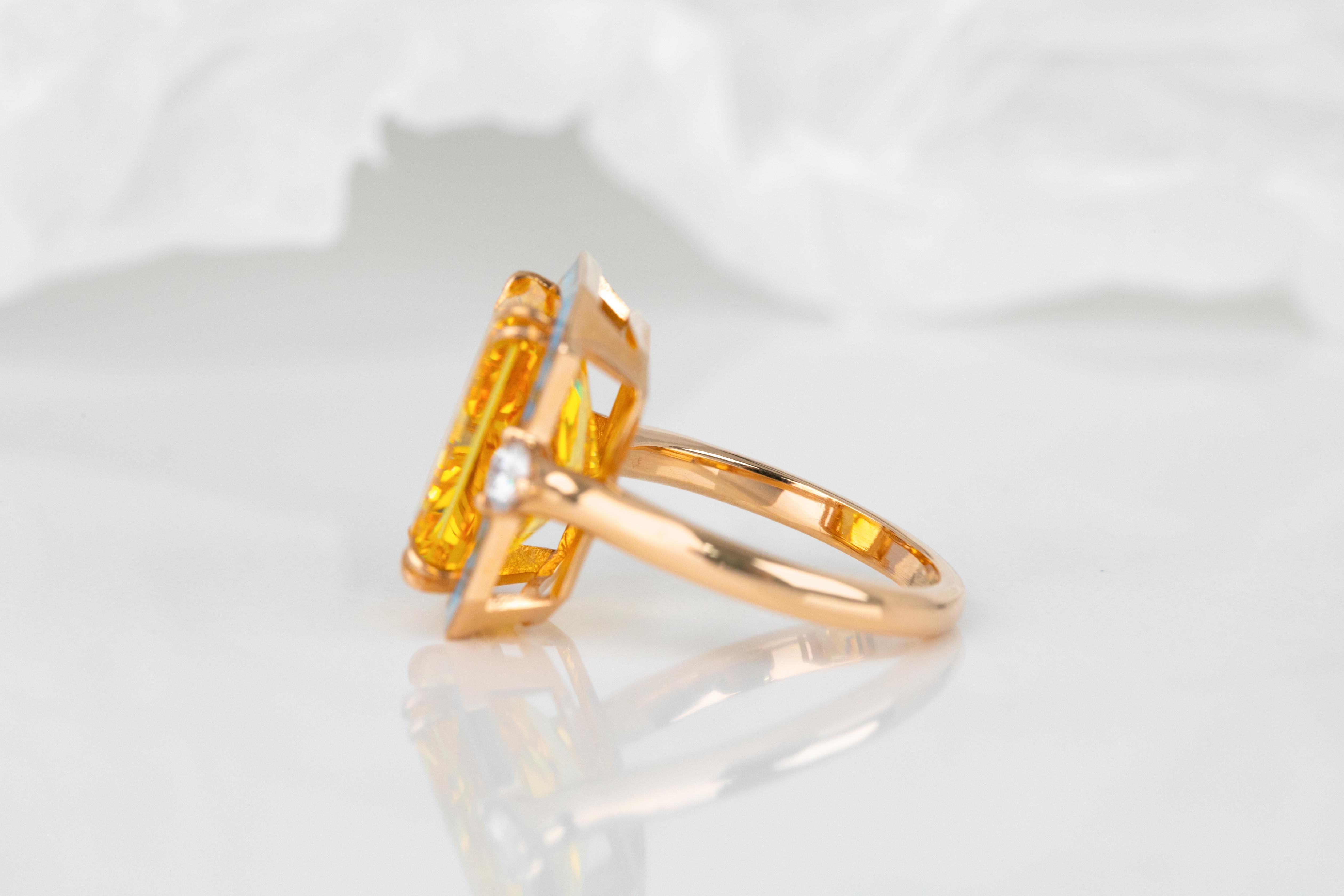 For Sale:  14K Gold Art Deco Gold Ring with Moissanite and Diamond - Istanbul Collection 5
