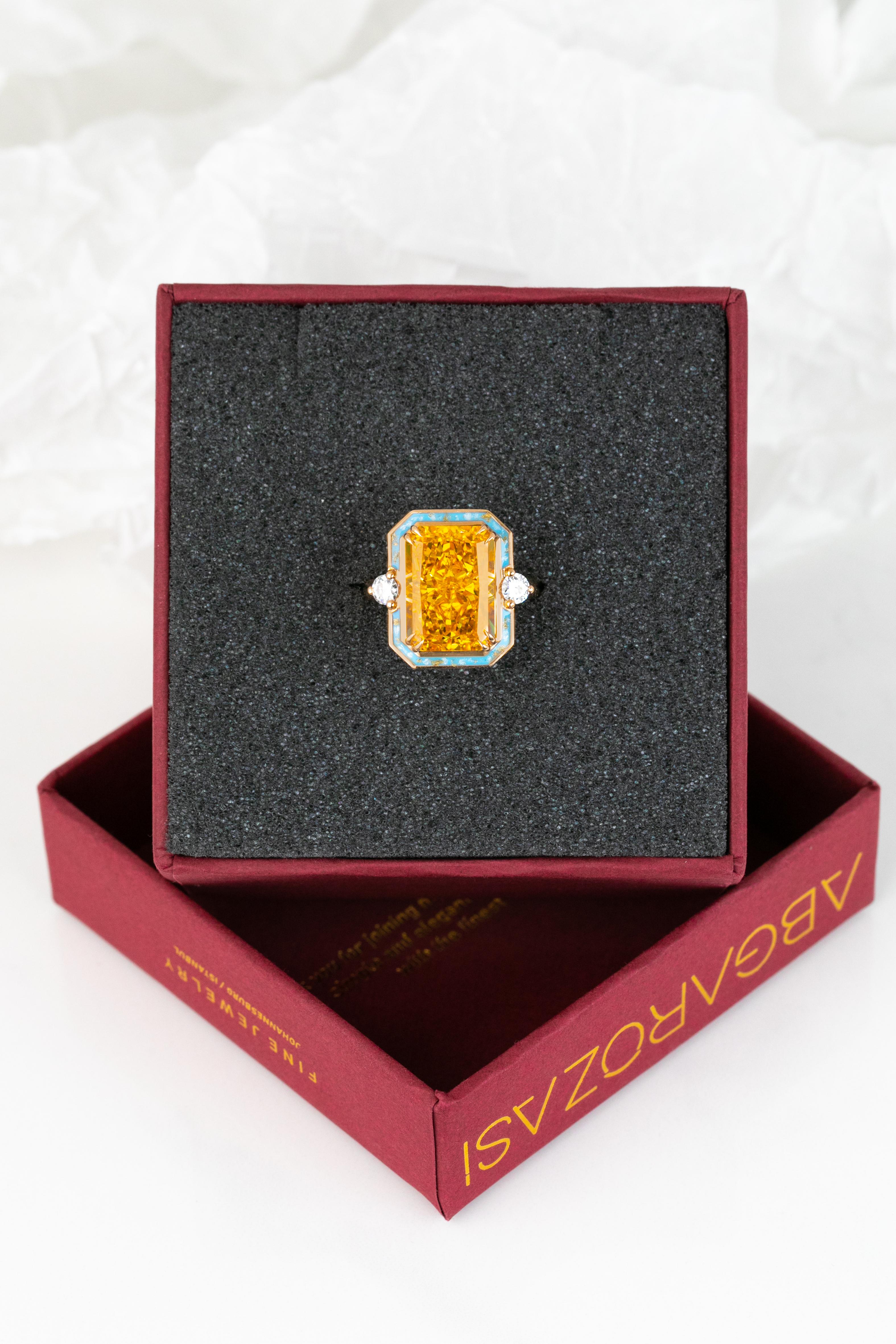 For Sale:  14K Gold Art Deco Gold Ring with Moissanite and Diamond - Istanbul Collection 6