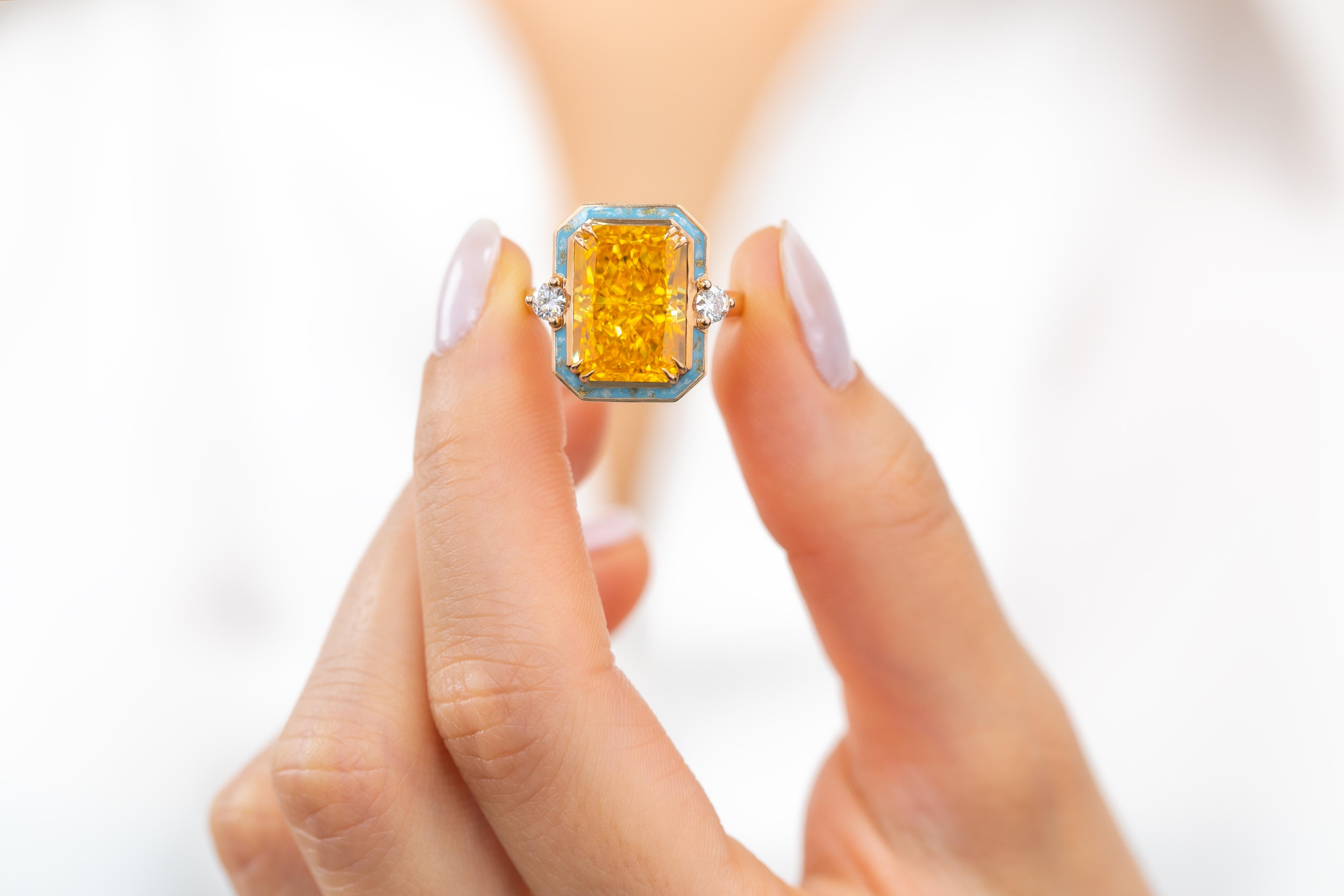 For Sale:  14K Gold Art Deco Gold Ring with Moissanite and Diamond - Istanbul Collection 9