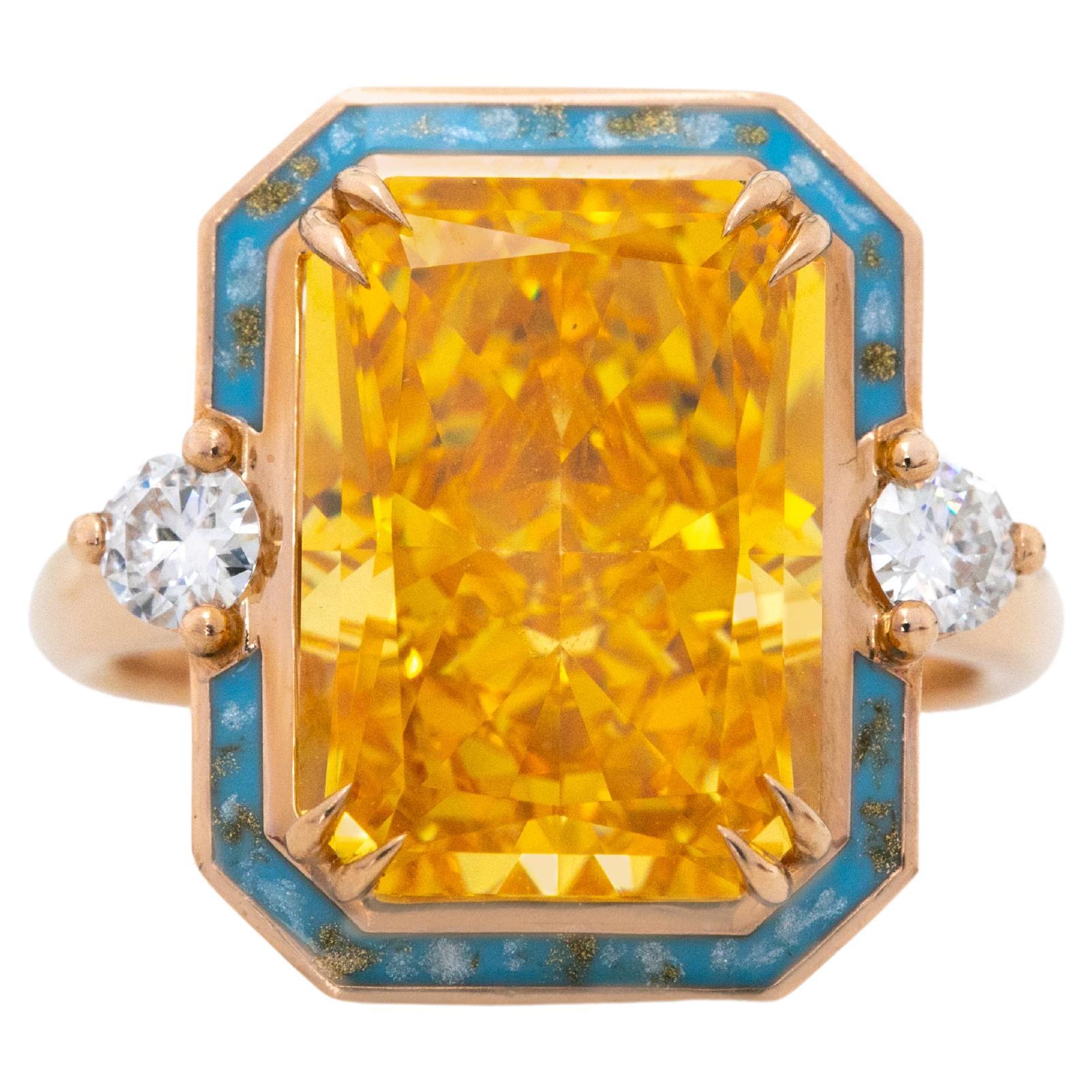 For Sale:  14K Gold Art Deco Gold Ring with Moissanite and Diamond - Istanbul Collection