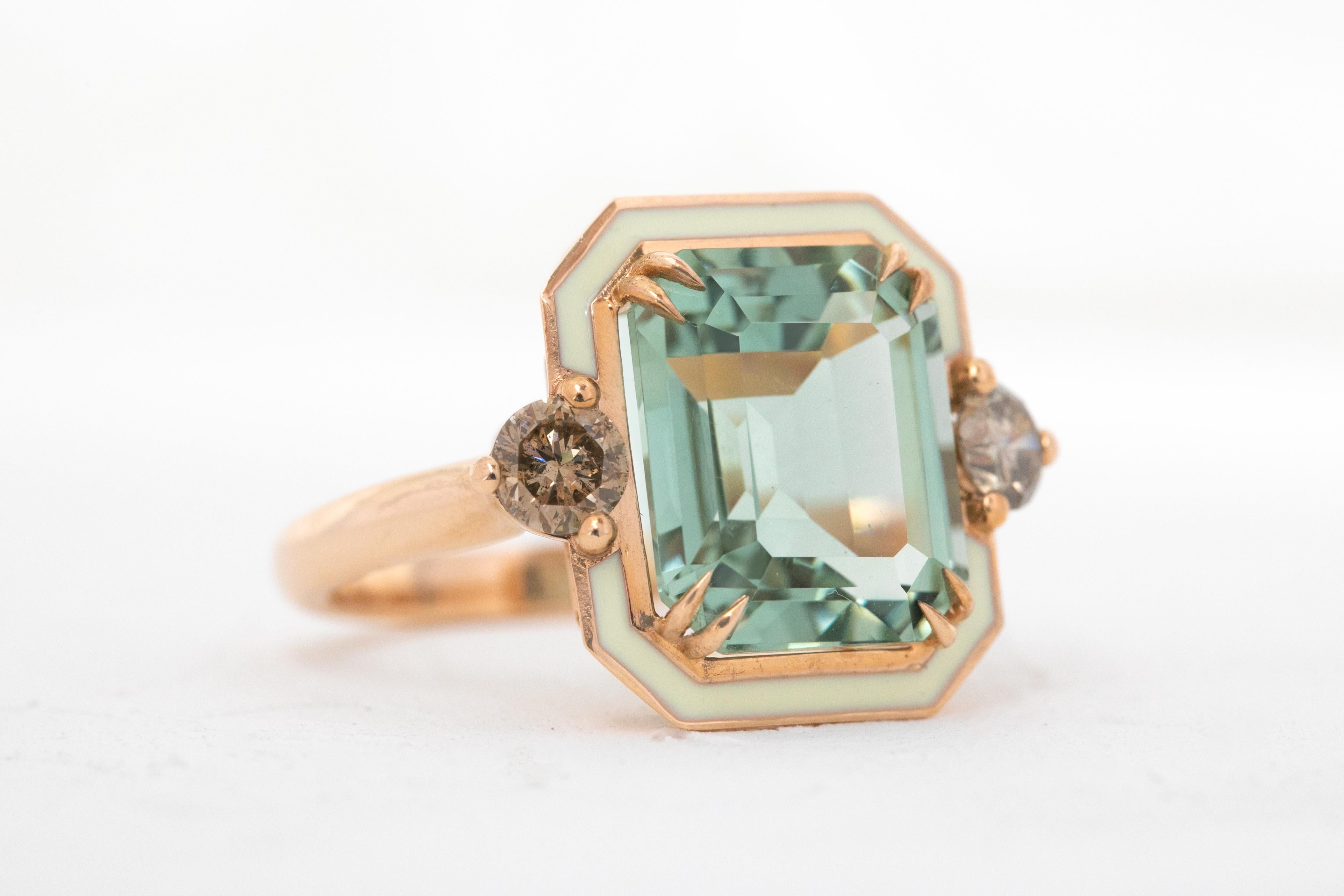 For Sale:  14k Gold Art Deco Ring, 5.67ct Green Amethyst Ring and 0.54 Cognac Diamond Ring 2