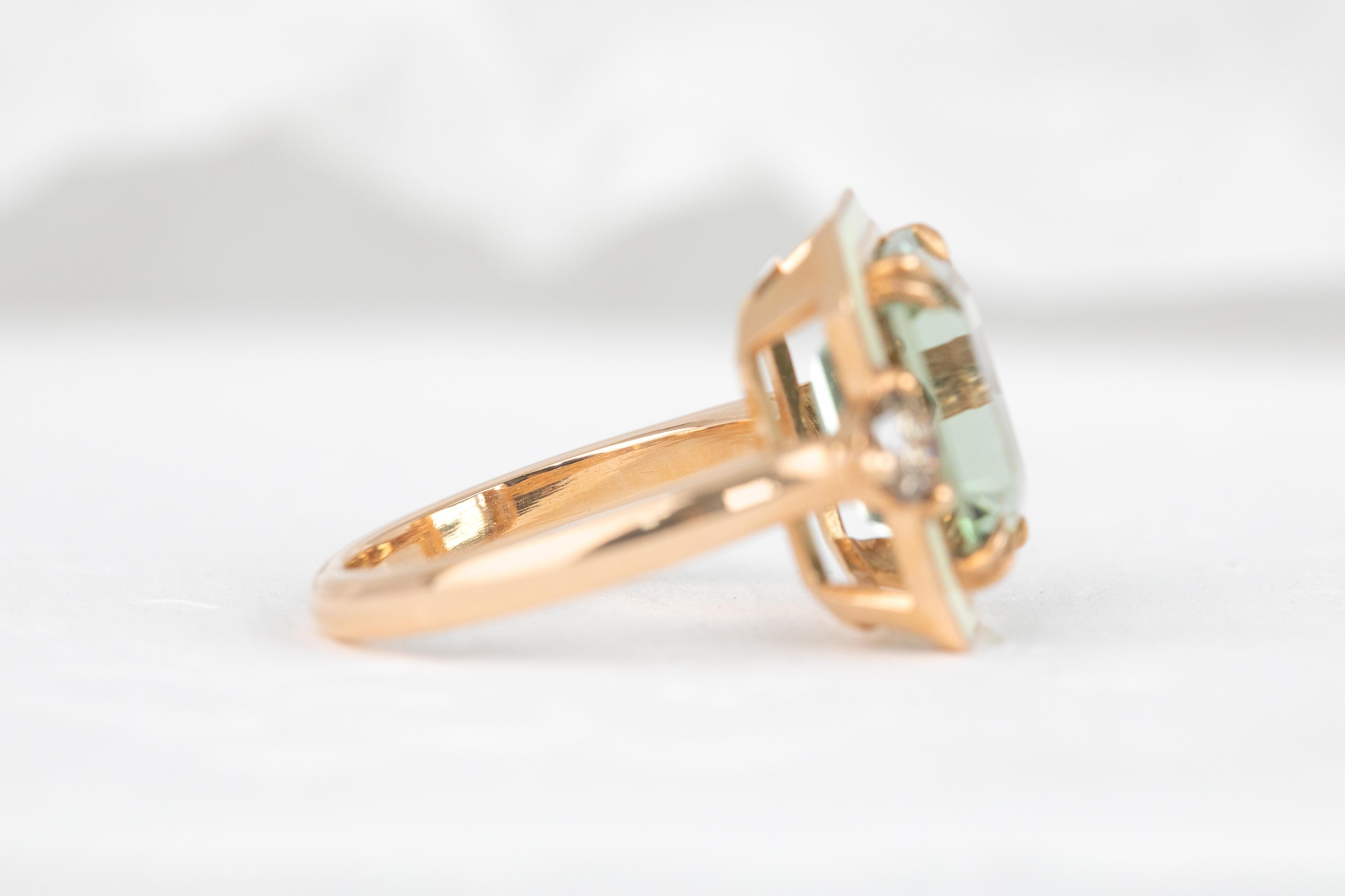 For Sale:  14k Gold Art Deco Ring, 5.67ct Green Amethyst Ring and 0.54 Cognac Diamond Ring 3
