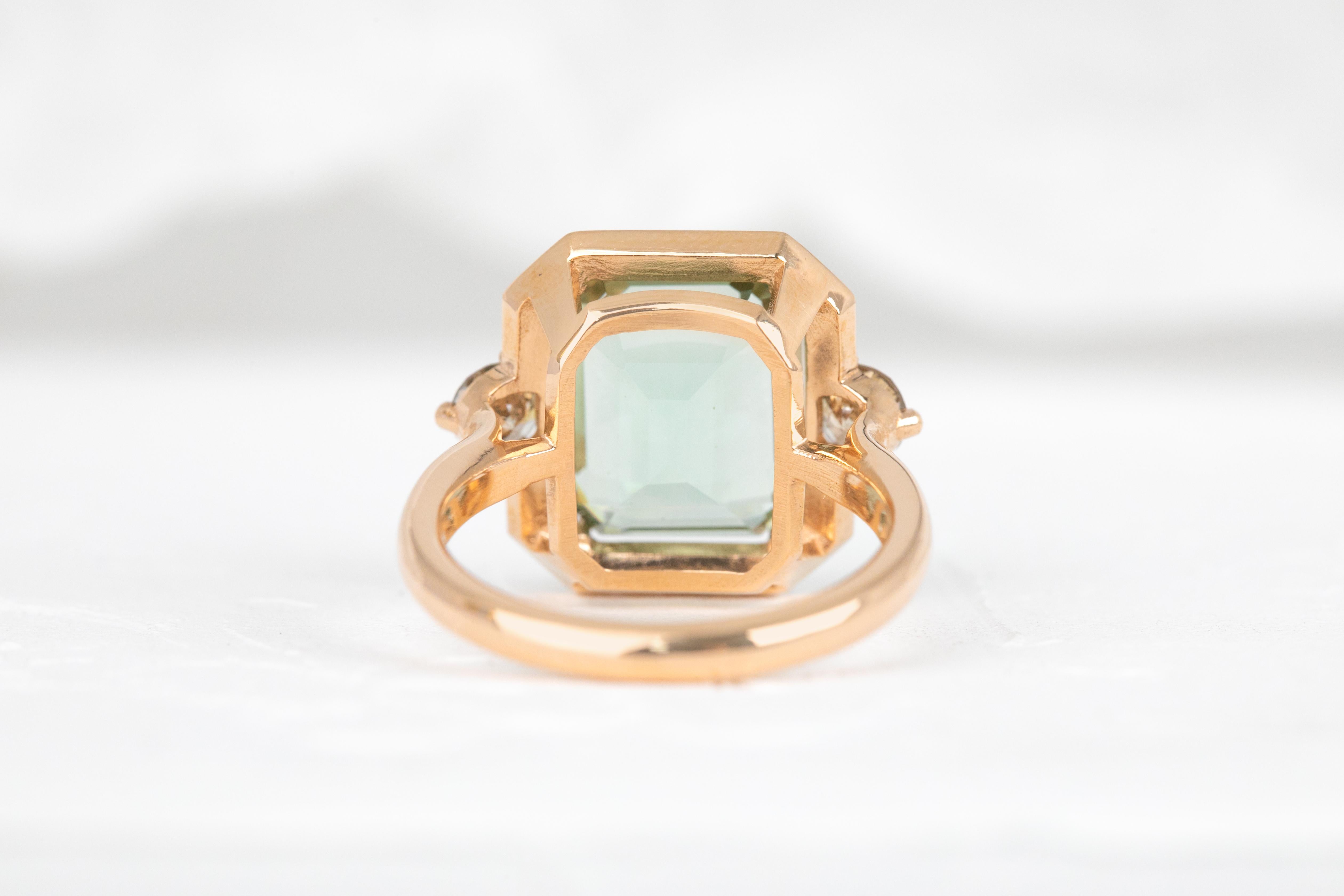 For Sale:  14k Gold Art Deco Ring, 5.67ct Green Amethyst Ring and 0.54 Cognac Diamond Ring 4
