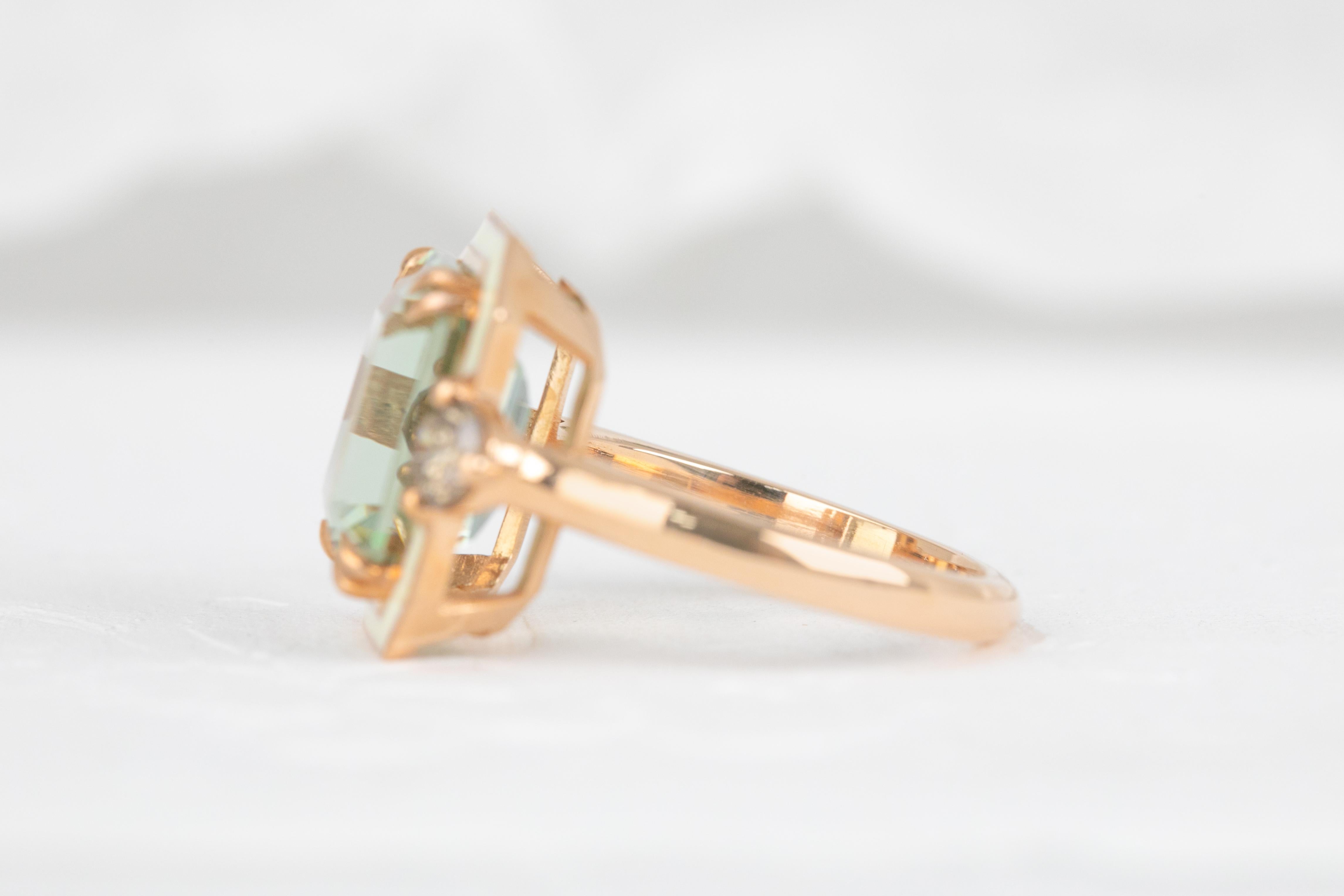 For Sale:  14k Gold Art Deco Ring, 5.67ct Green Amethyst Ring and 0.54 Cognac Diamond Ring 5