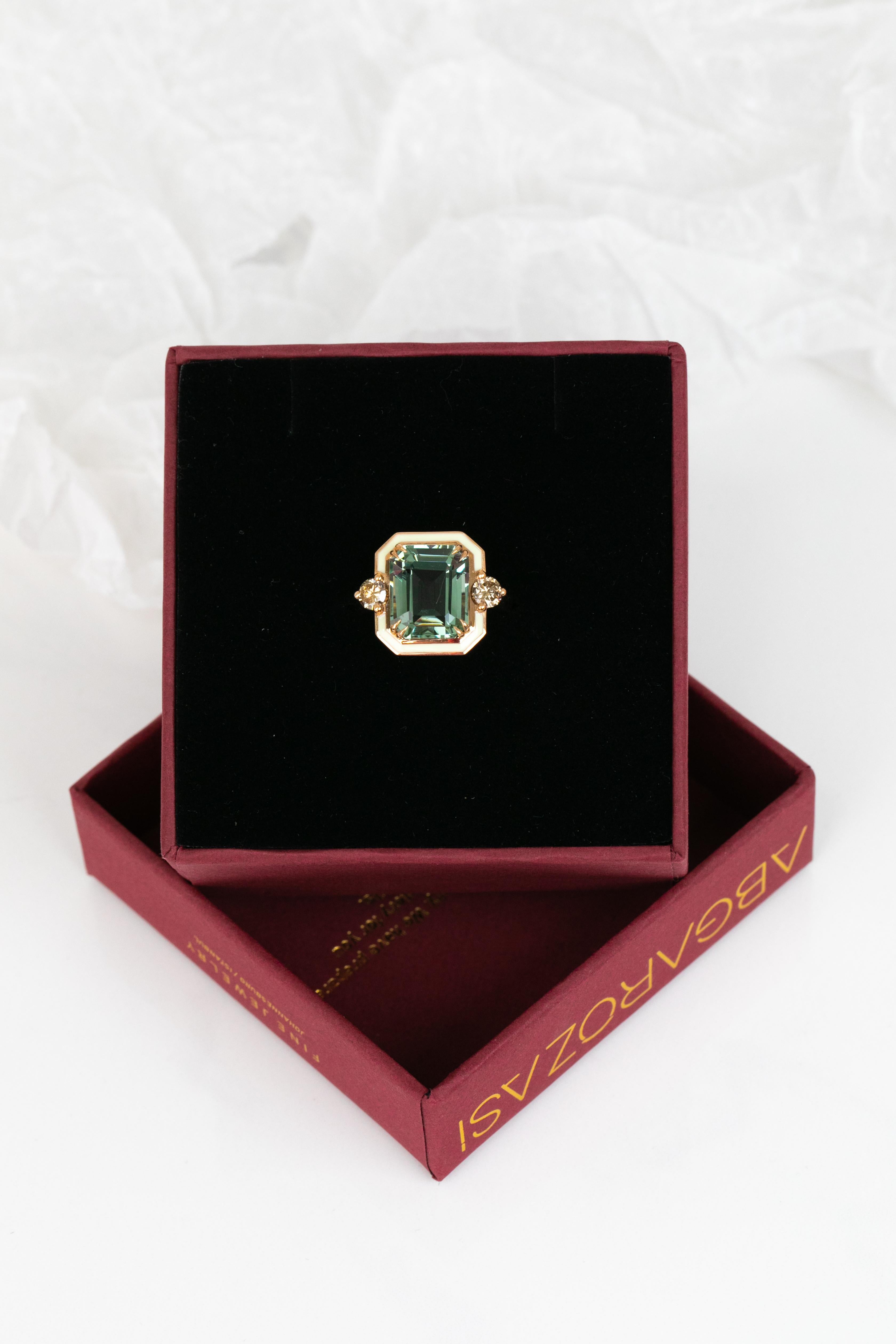 For Sale:  14k Gold Art Deco Ring, 5.67ct Green Amethyst Ring and 0.54 Cognac Diamond Ring 6