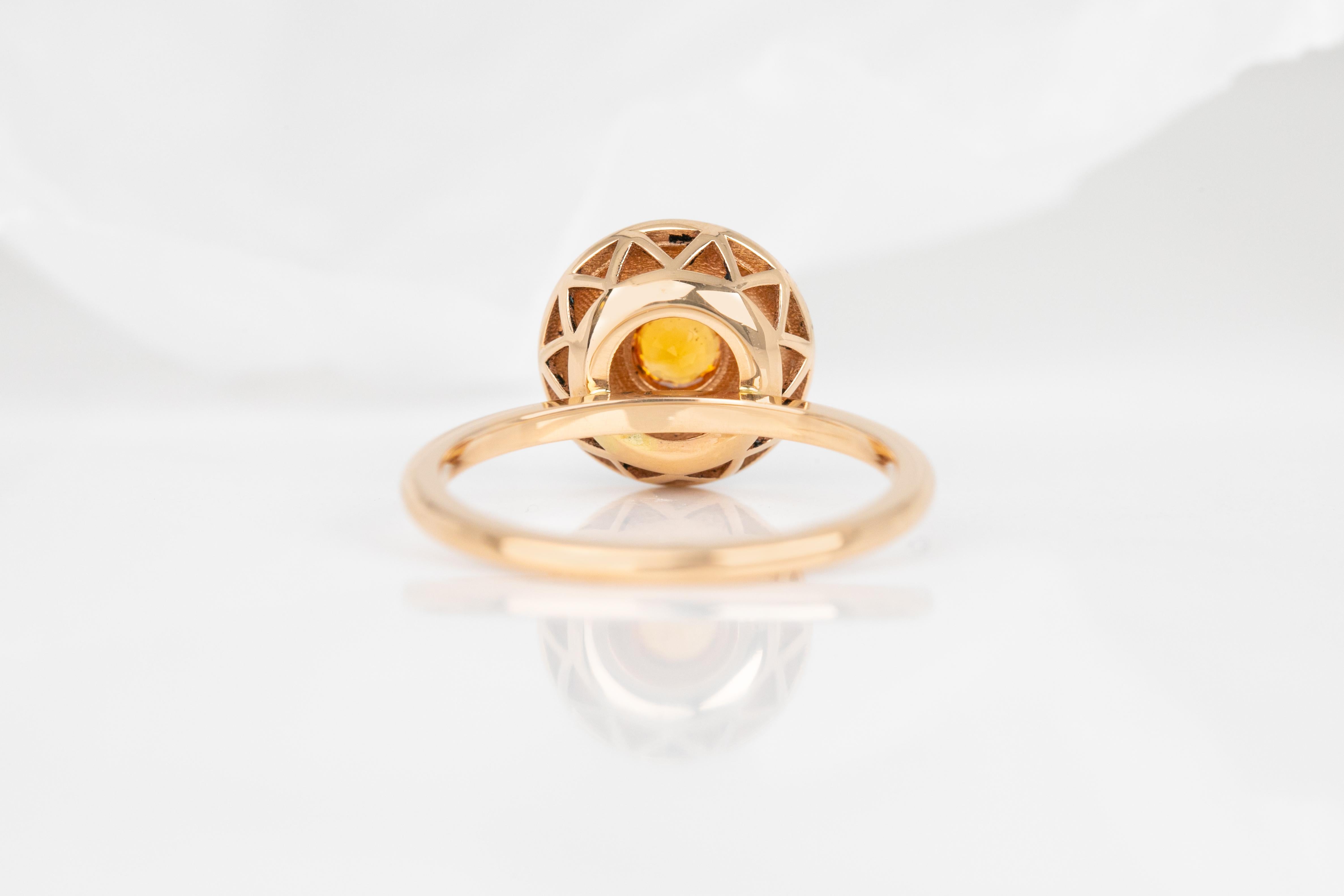For Sale:  14k Gold Art Deco Stlye Enameled 0.30 Ct Orange Sapphire Cocktail Ring 13