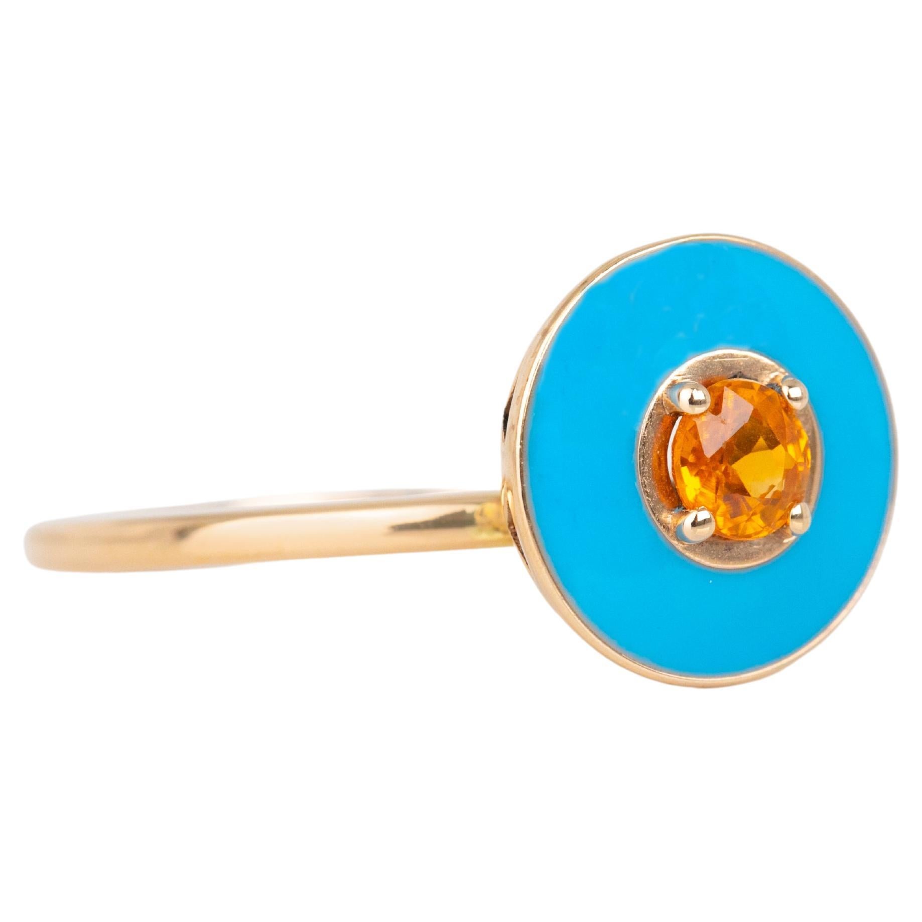 14k Gold Art Deco Stlye Enameled 0.30 Ct Orange Sapphire Cocktail Ring 2
