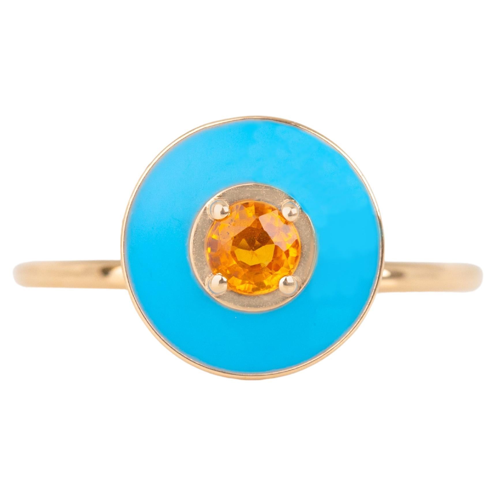 14k Gold Art Deco Stlye Enameled 0.30 Ct Orange Sapphire Cocktail Ring