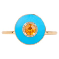 14k Gold Art Deco Stlye Enameled 0.30 Ct Orange Sapphire Cocktail Ring
