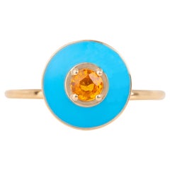 Bague cocktail Art déco en or 14 carats avec saphir orange émaillé Stlye de 0,30 carat