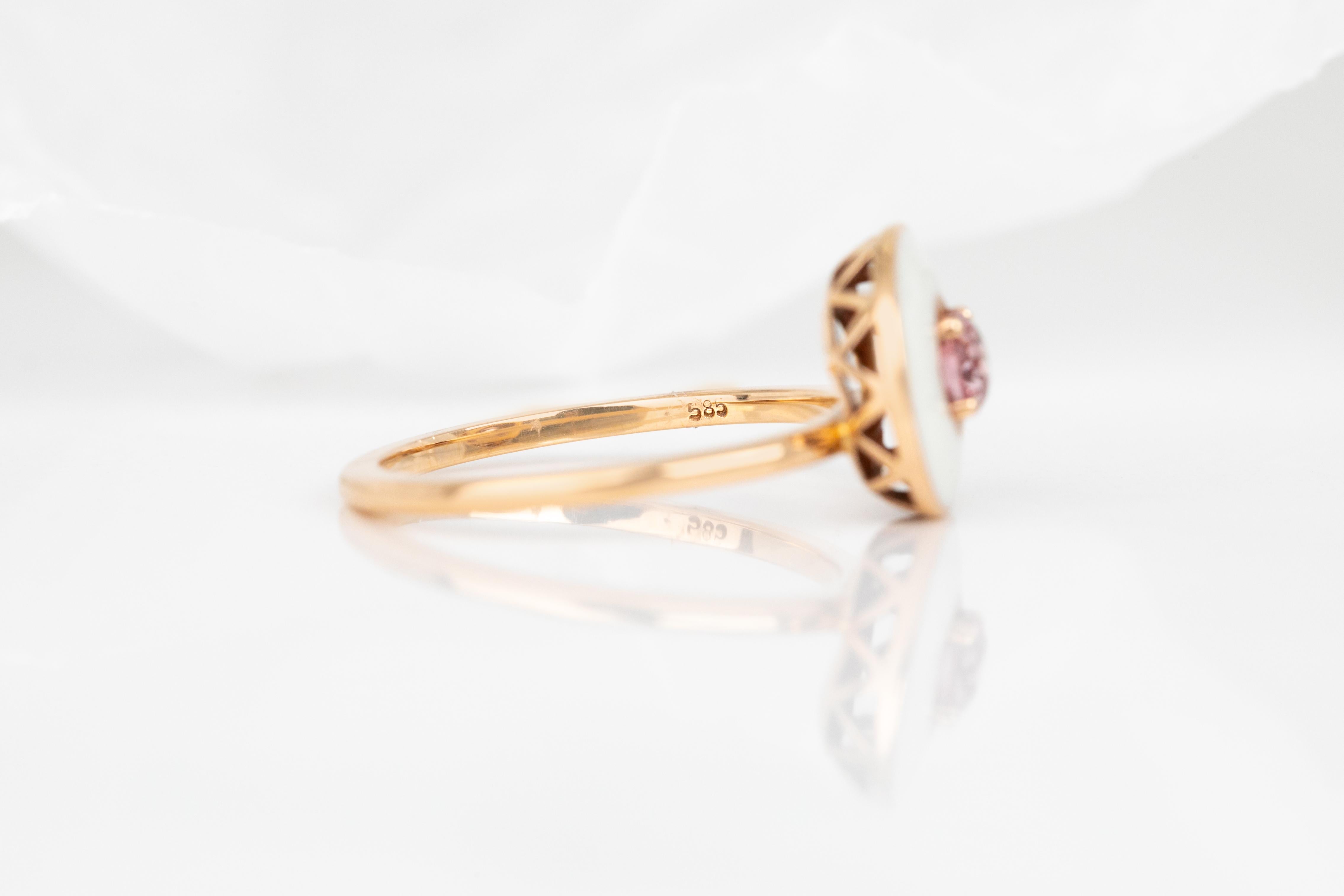 For Sale:  14k Gold Art Deco Stlye Enameled 0.30 Ct Pink Sapphire Cocktail Ring 12