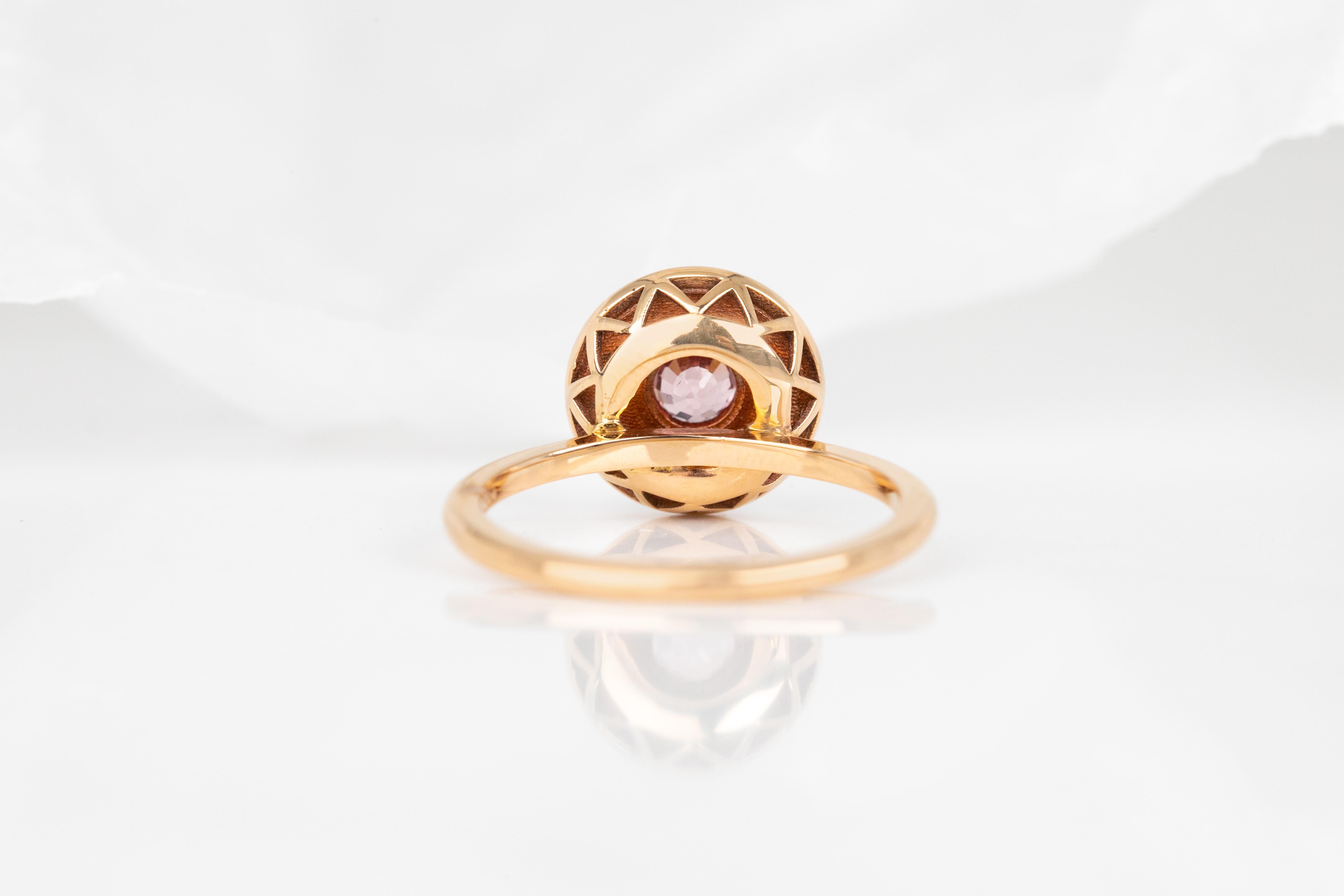 14k Gold Art Deco Stlye Enameled 0.30 Ct Pink Sapphire Cocktail Ring 13