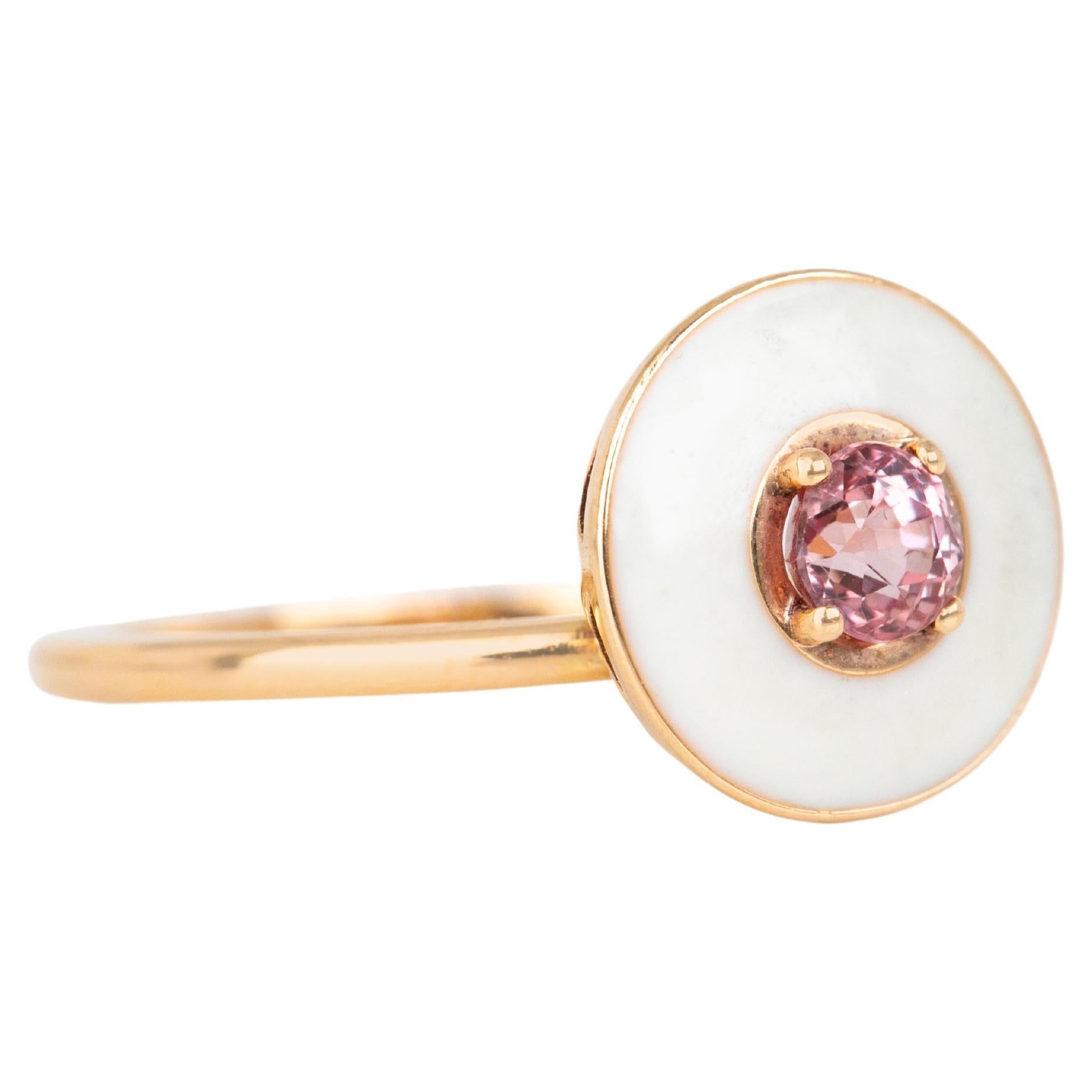For Sale:  14k Gold Art Deco Stlye Enameled 0.30 Ct Pink Sapphire Cocktail Ring 2